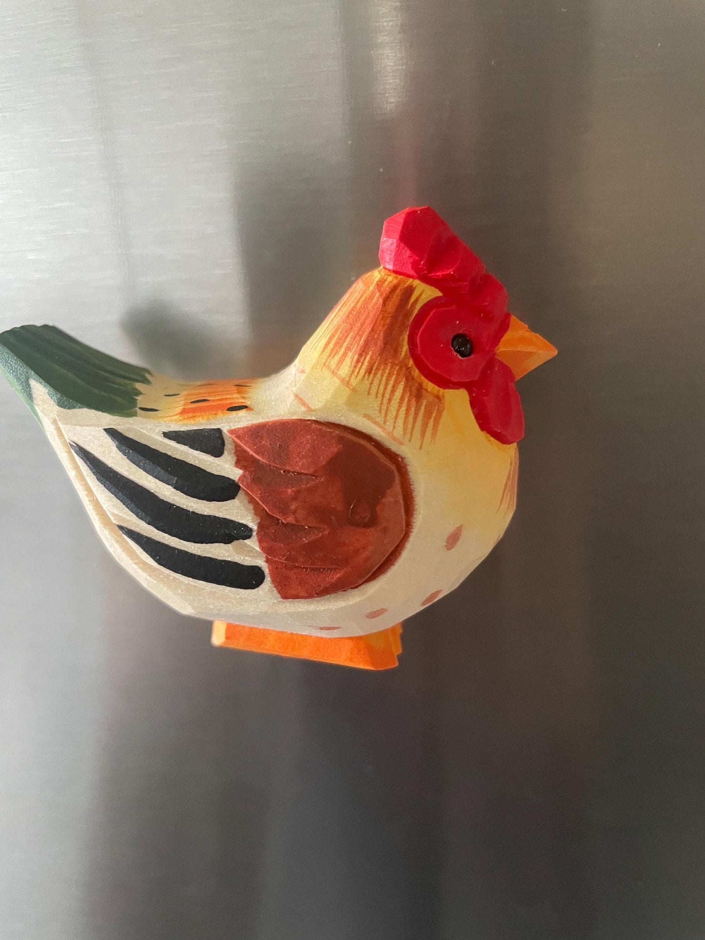 Handmade Wood Chicken Hen Fridge Magnet: Carved Miniature Animal Figurine