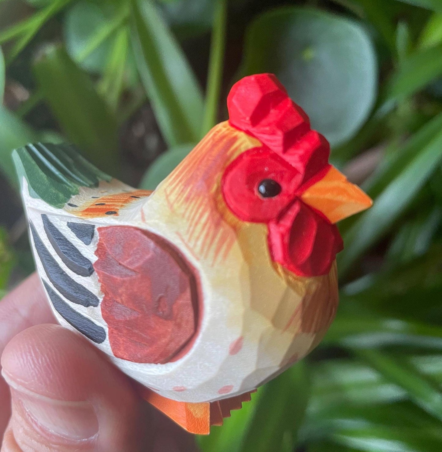 Handmade Wood Chicken Hen Fridge Magnet: Carved Miniature Animal Figurine