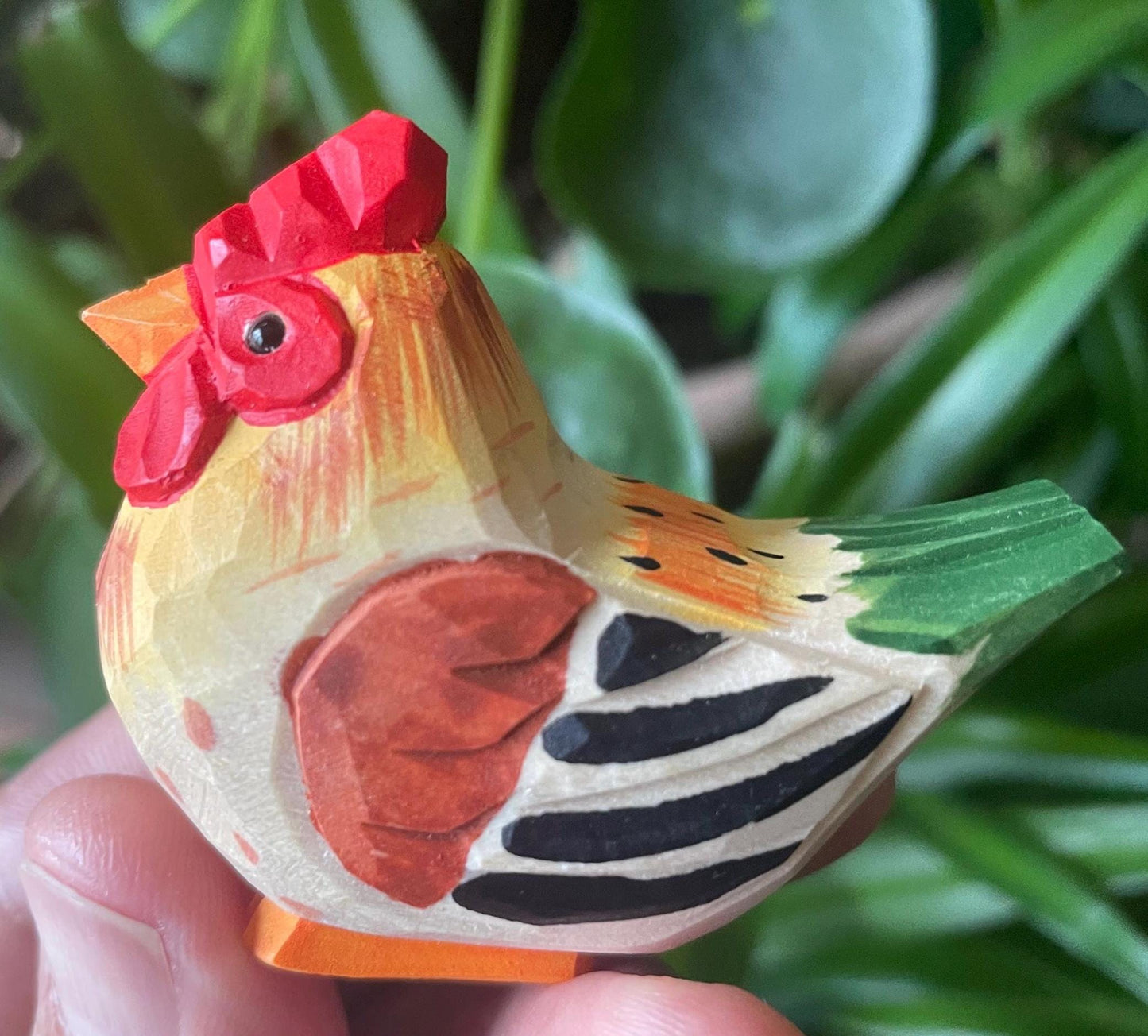 Handmade Wood Chicken Hen Fridge Magnet: Carved Miniature Animal Figurine