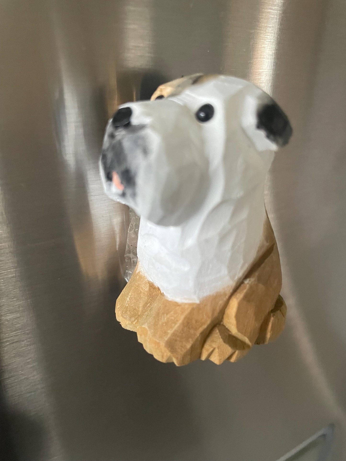 Hand Carved Wooden Bulldog Puppy Fridge Magnet: Rustic Decor