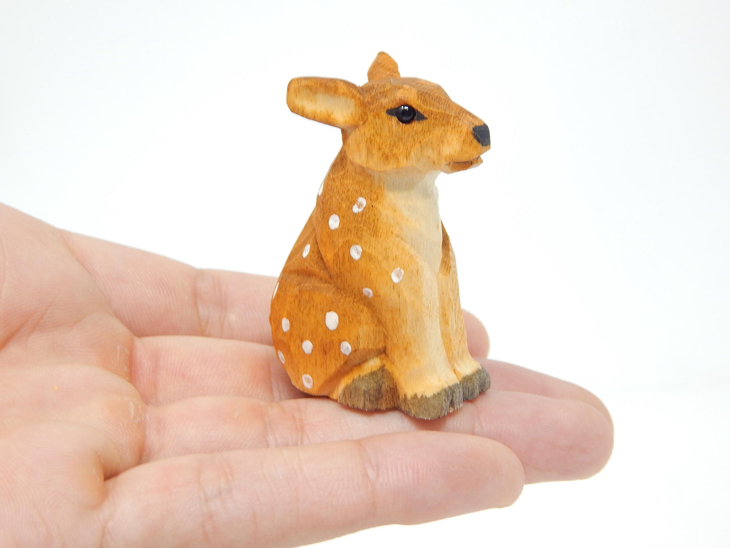 Spotted Deer Figurine Cake Topper Bride & Groom Wedding Engagement Anniversary Carved Wood Statue
