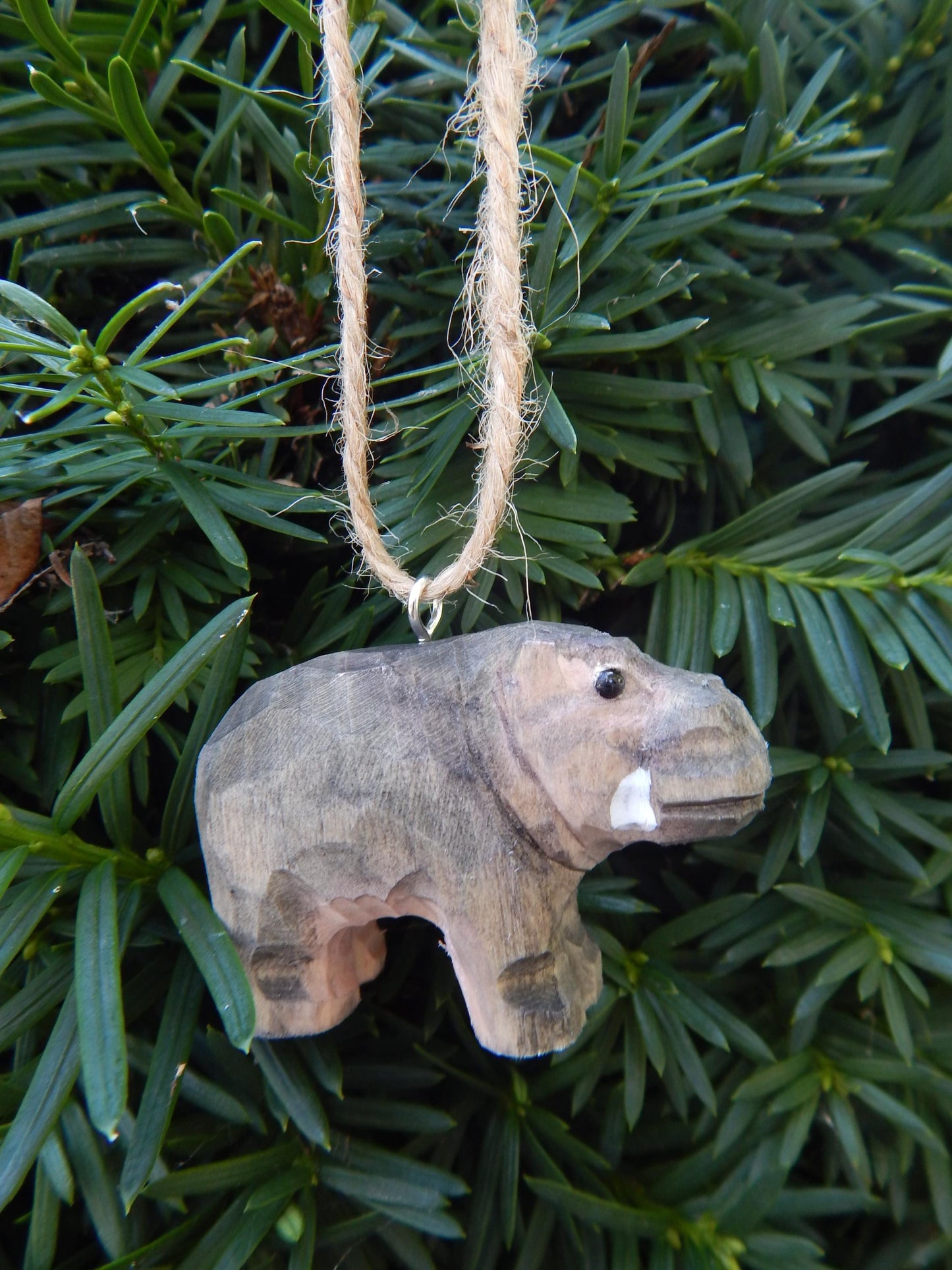 Handmade Wooden African Hippo Ornament  – Miniature Pygmy Figurine  Decor