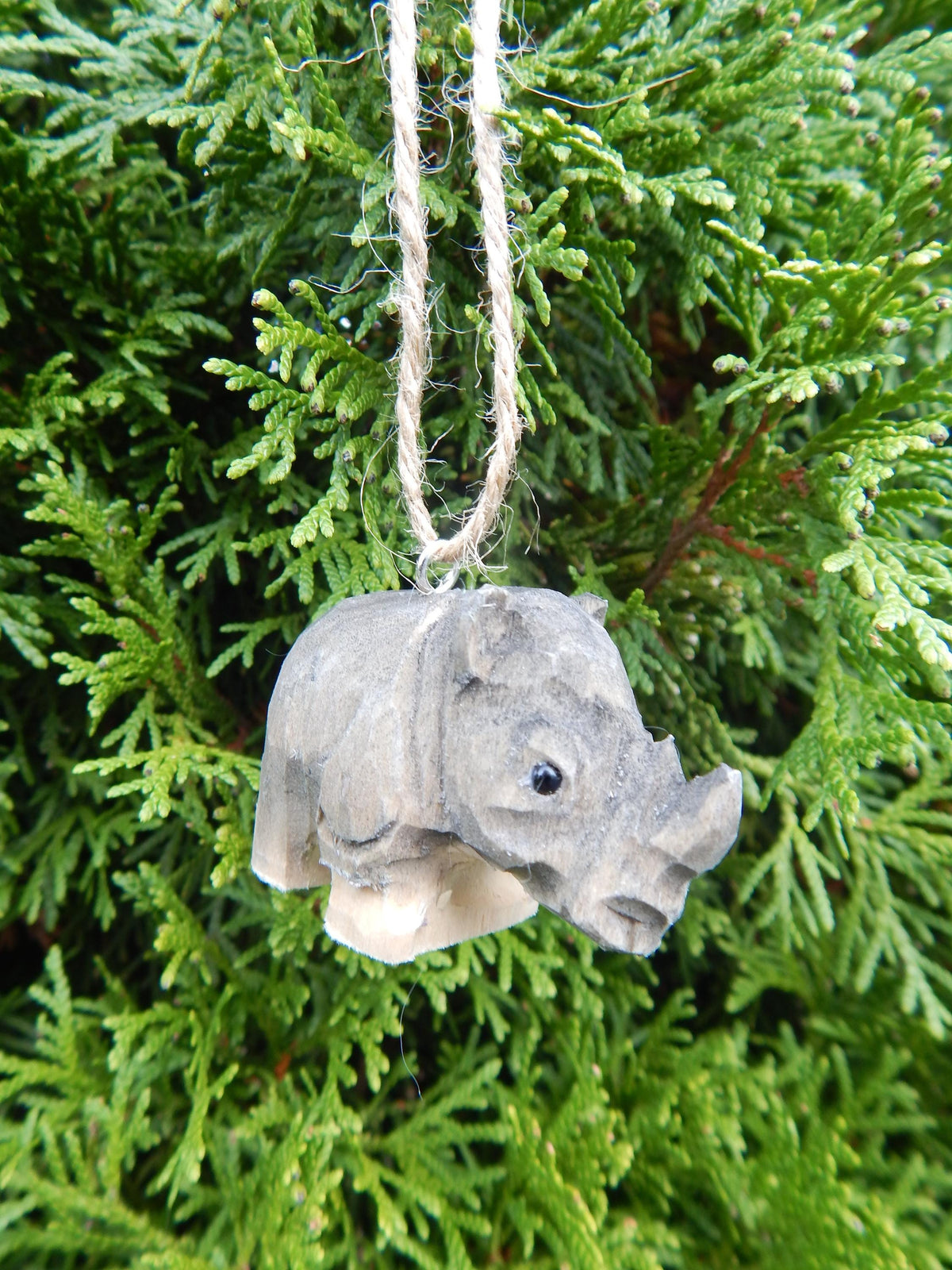 Rhino Handmade Wood Figurine Ornament Animal Statue Decoration Carving Miniature Small Gift Horned Sculpture