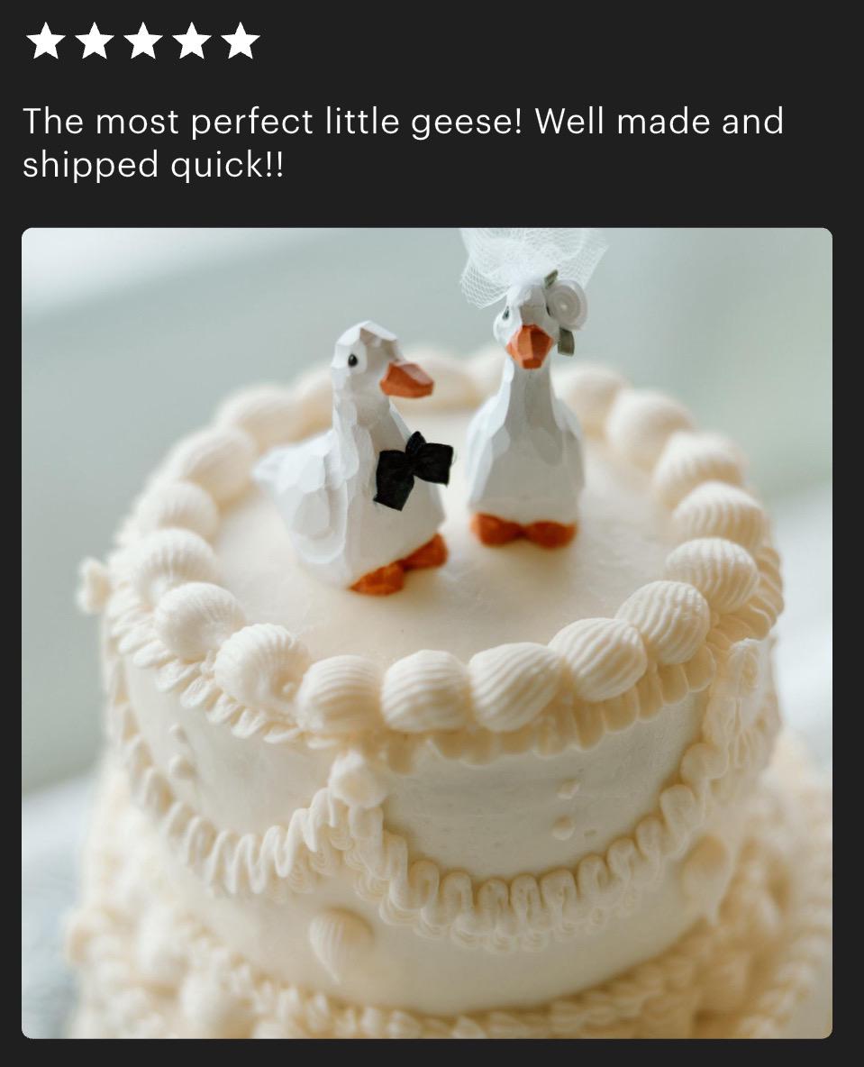 Goose Wooden Figurine Set | Hand Carved Bride Groom Cake Topper