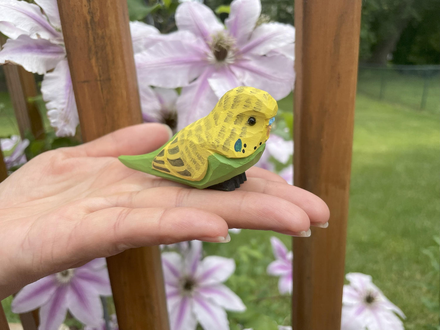 Hand-Carved Wooden Parakeet Ornament – Budgie Rustic Hanging Decor