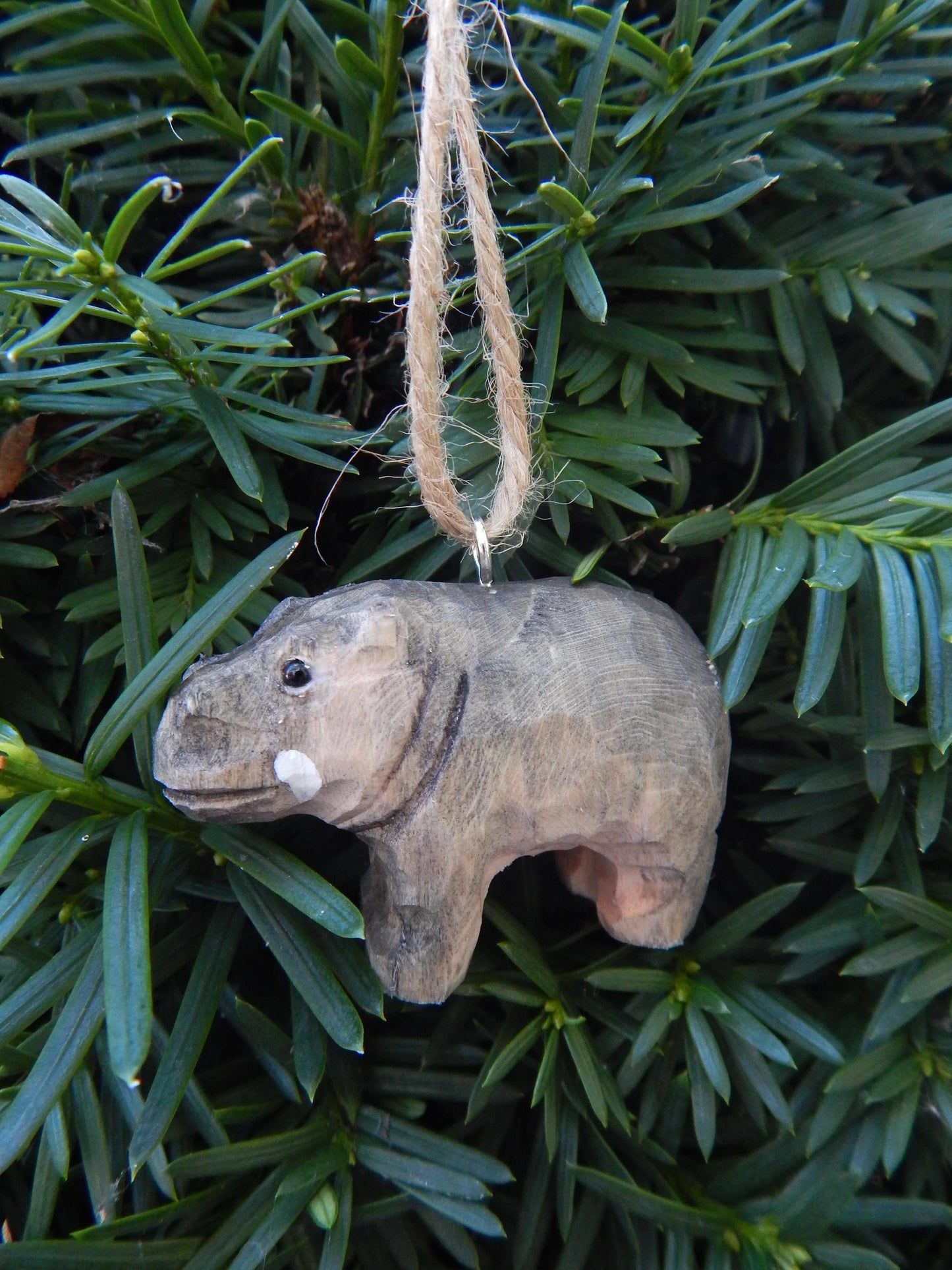 Handmade Wooden African Hippo Ornament  – Miniature Pygmy Figurine  Decor