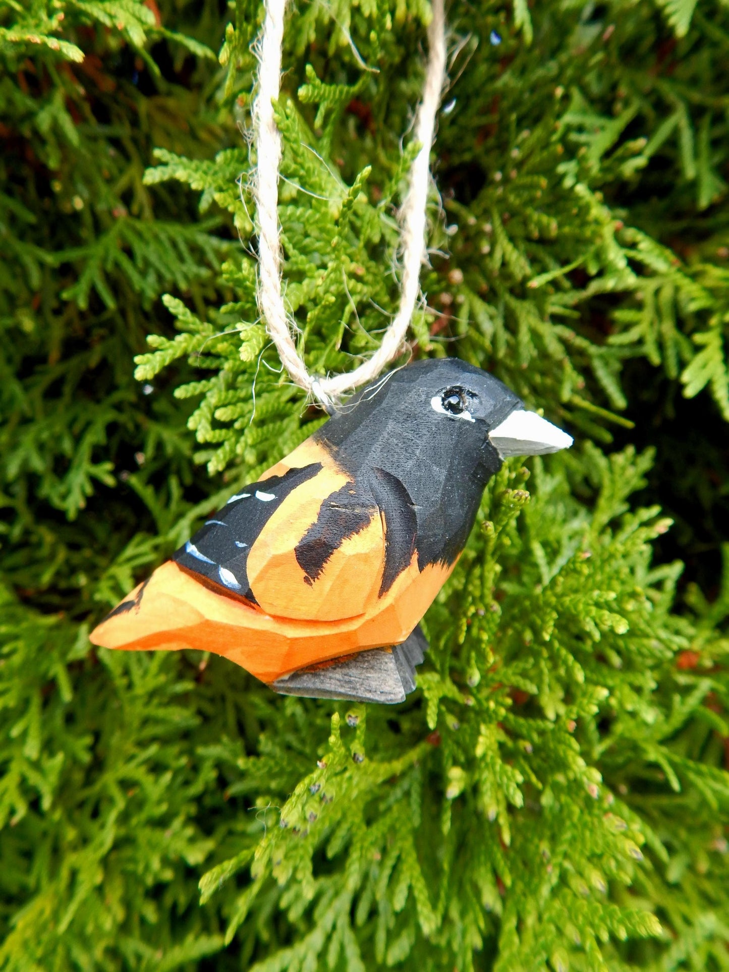 Hand-Carved Wooden Oriole Bird Ornament – Miniature Songbird Decor