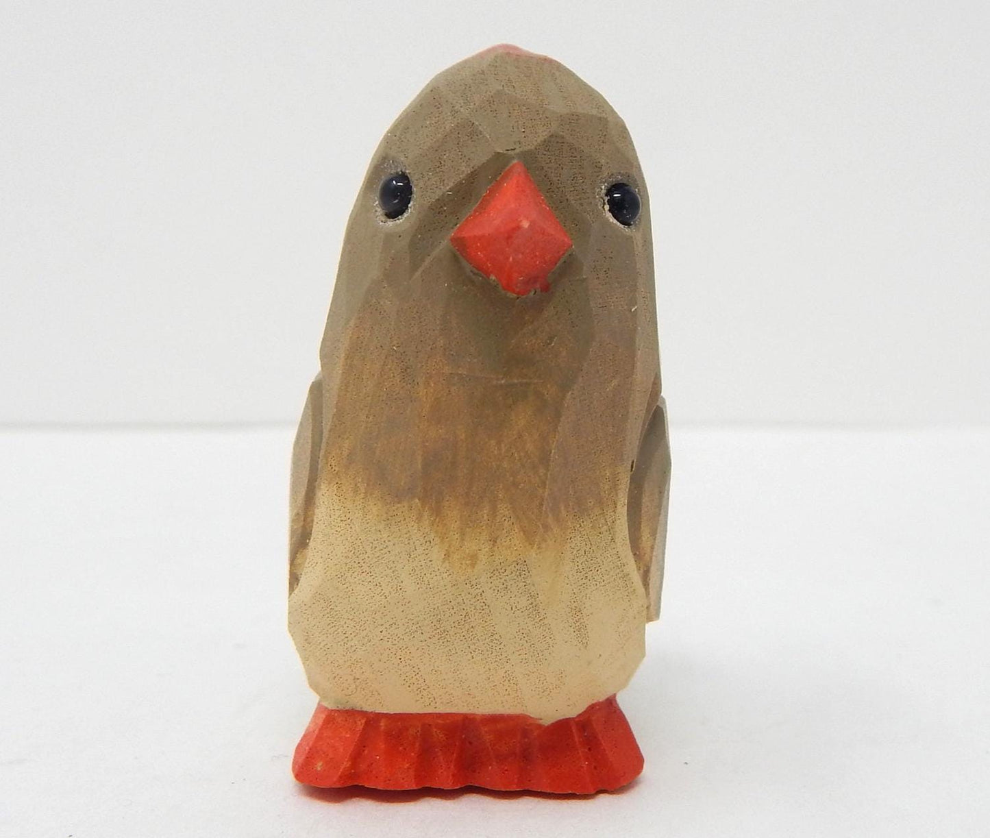 Hand-Carved Female Cardinal Keychain: Hook Clip Miniature Wooden Red Bird Figurine