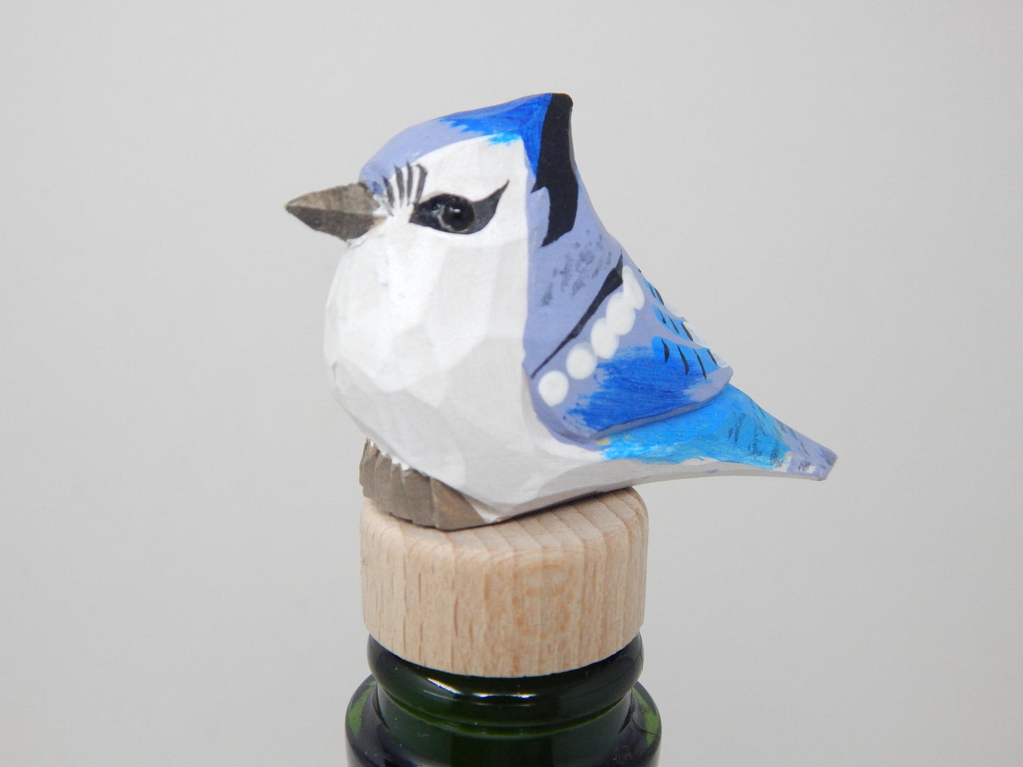 Handmade Blue Jay Bird Wine Stopper – Rustic Reusable Bottle Plug