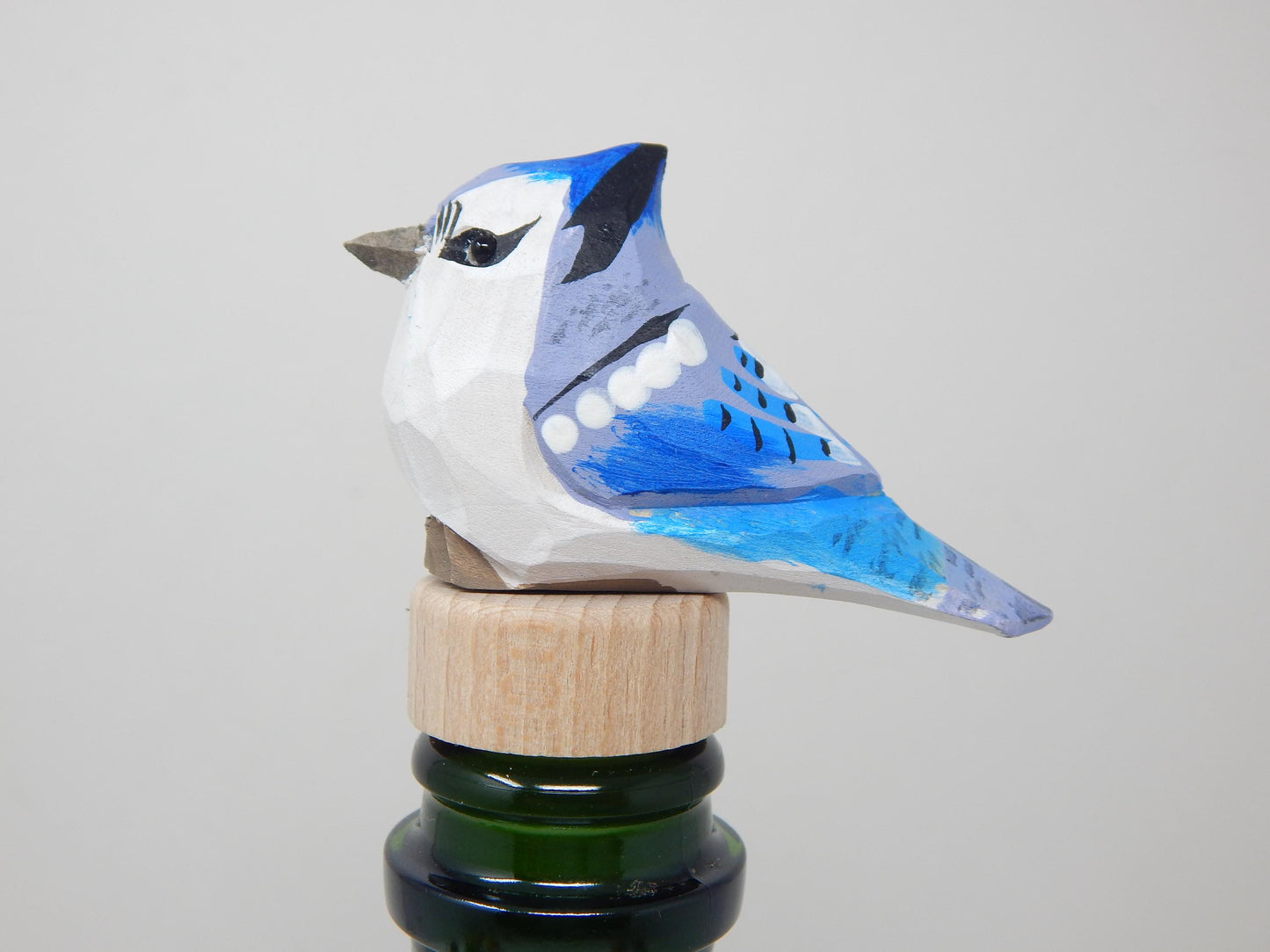 Handmade Blue Jay Bird Wine Stopper – Rustic Reusable Bottle Plug