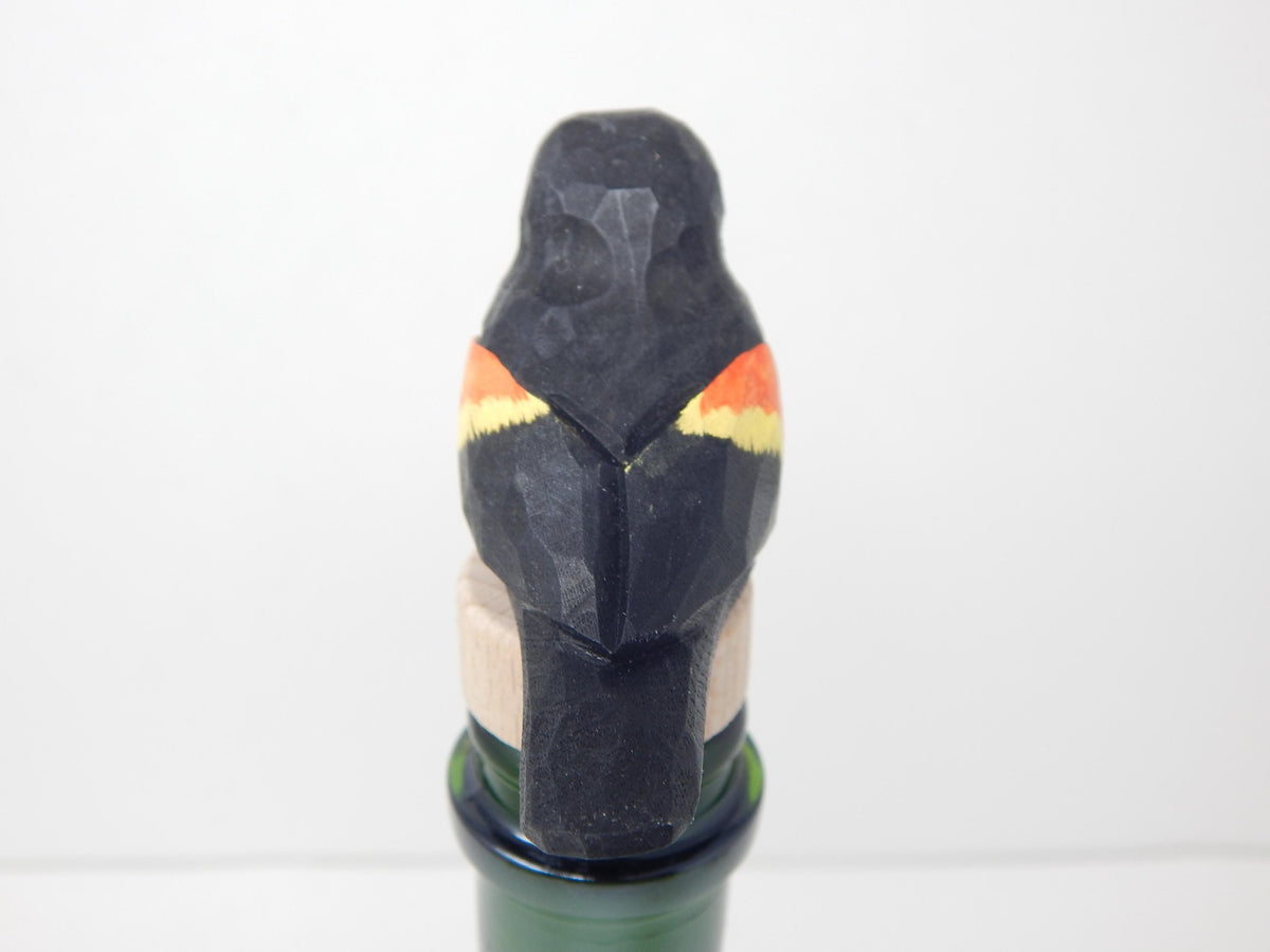 Handmade Red-Winged Blackbird Wine Stopper – Rustic Reusable Bottle Plug