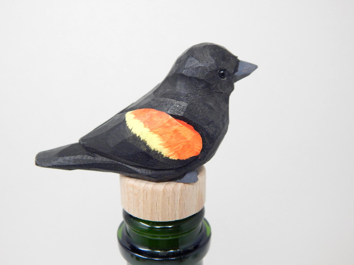 Handmade Red-Winged Blackbird Wine Stopper – Rustic Reusable Bottle Plug