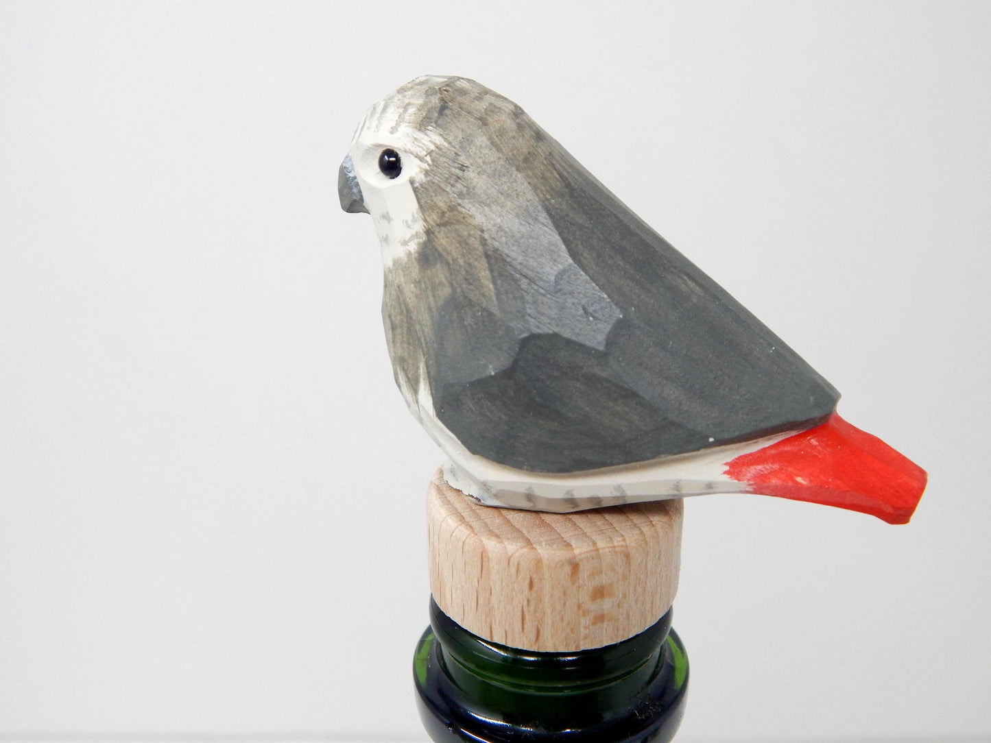 Handmade African Grey Parrot Wine Stopper – Rustic Reusable Bottle Plug