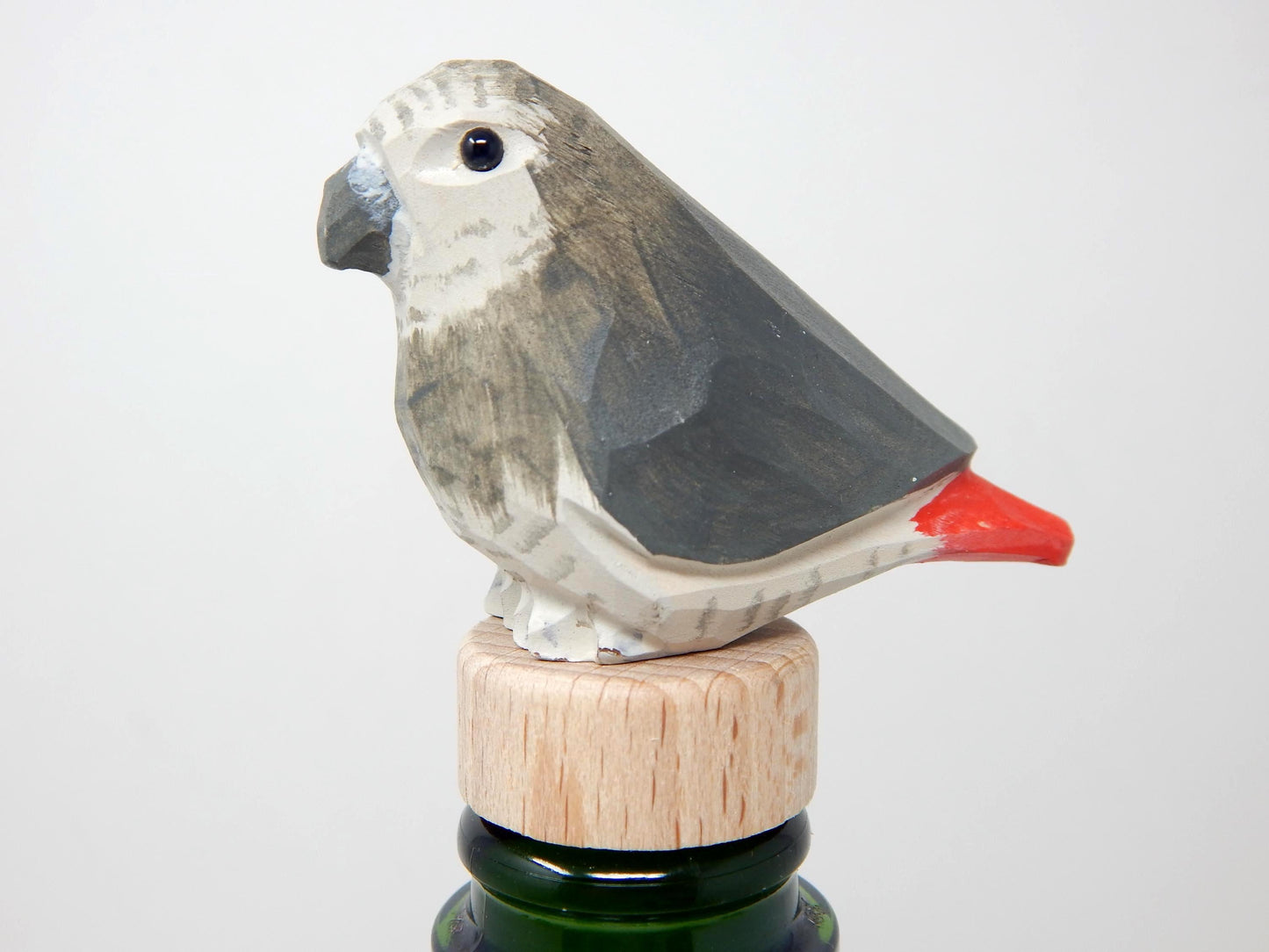 Handmade African Grey Parrot Wine Stopper – Rustic Reusable Bottle Plug