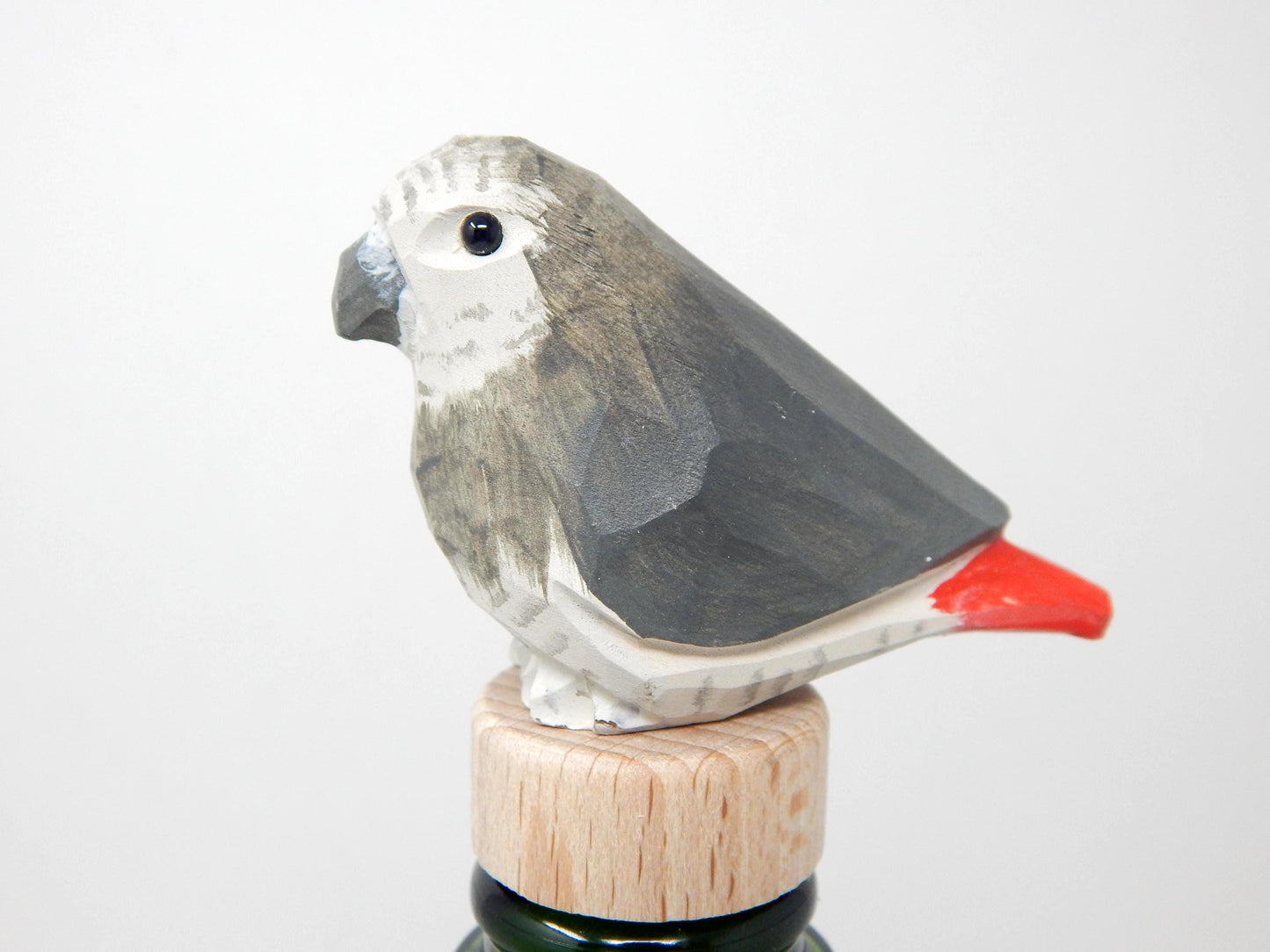 Handmade African Grey Parrot Wine Stopper – Rustic Reusable Bottle Plug