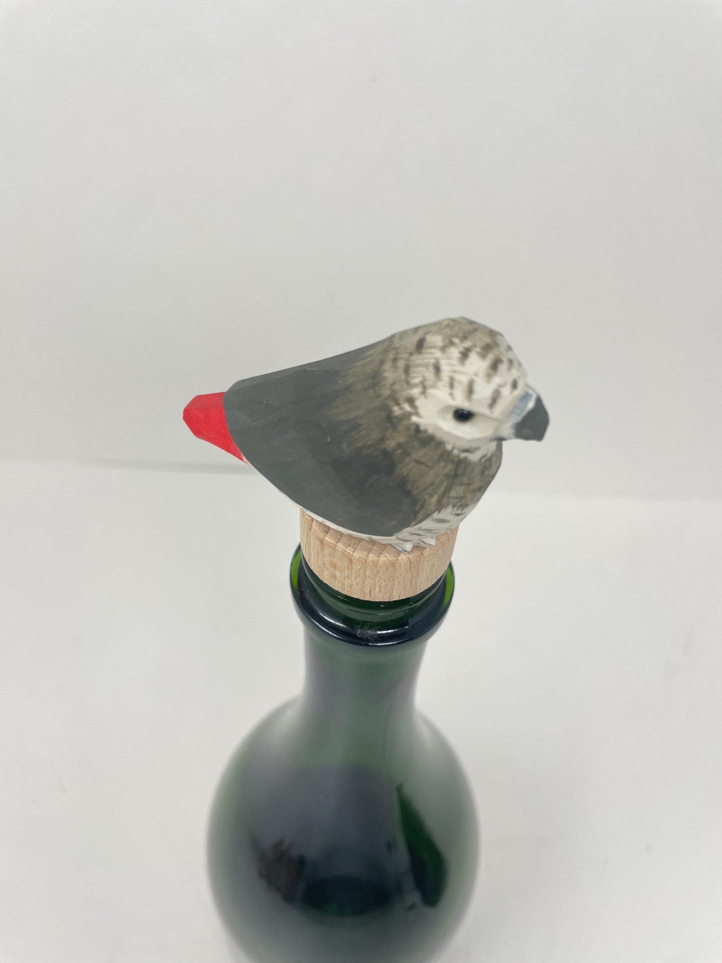 Handmade African Grey Parrot Wine Stopper – Rustic Reusable Bottle Plug