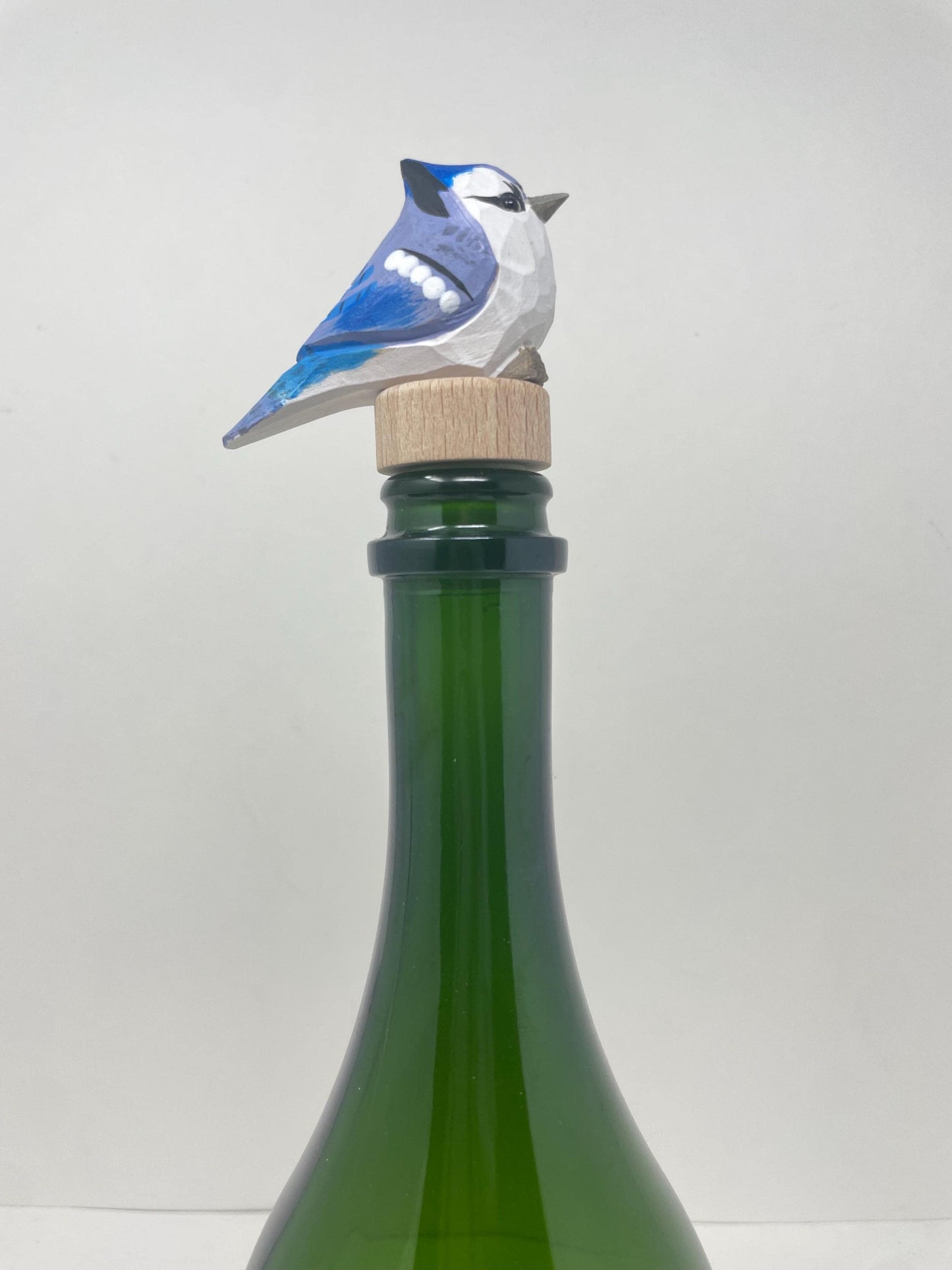 Handmade Blue Jay Bird Wine Stopper – Rustic Reusable Bottle Plug