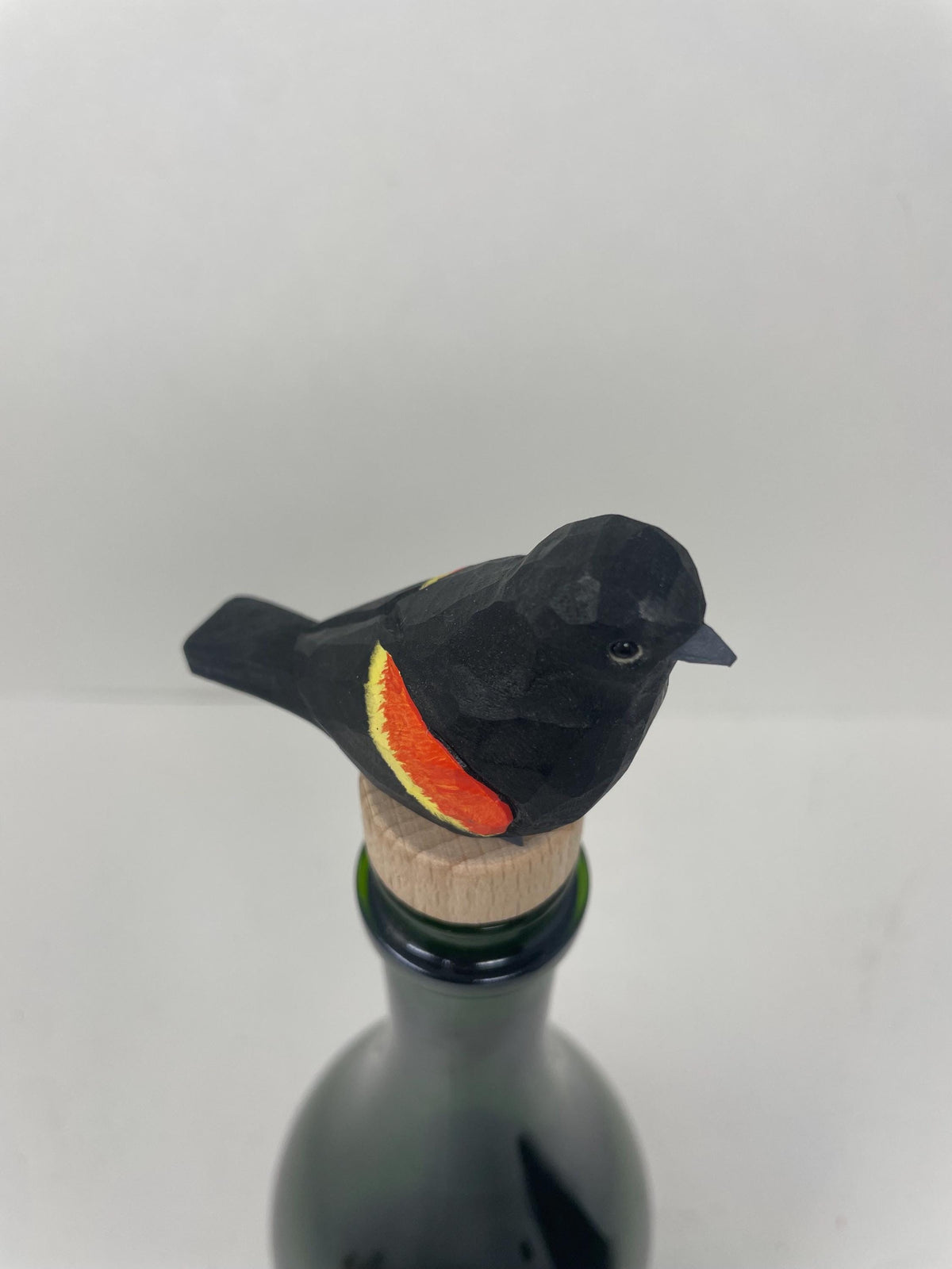 Handmade Red-Winged Blackbird Wine Stopper – Rustic Reusable Bottle Plug