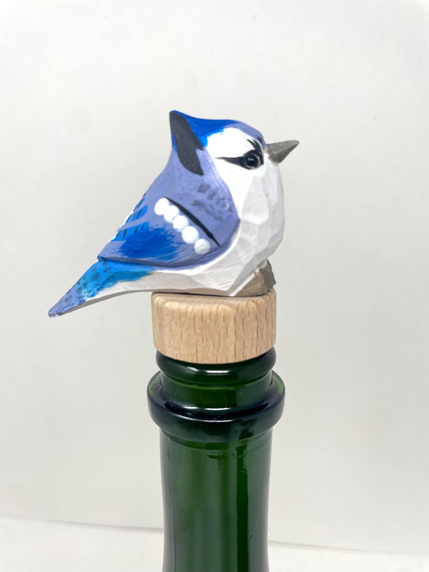 Handmade Blue Jay Bird Wine Stopper – Rustic Reusable Bottle Plug