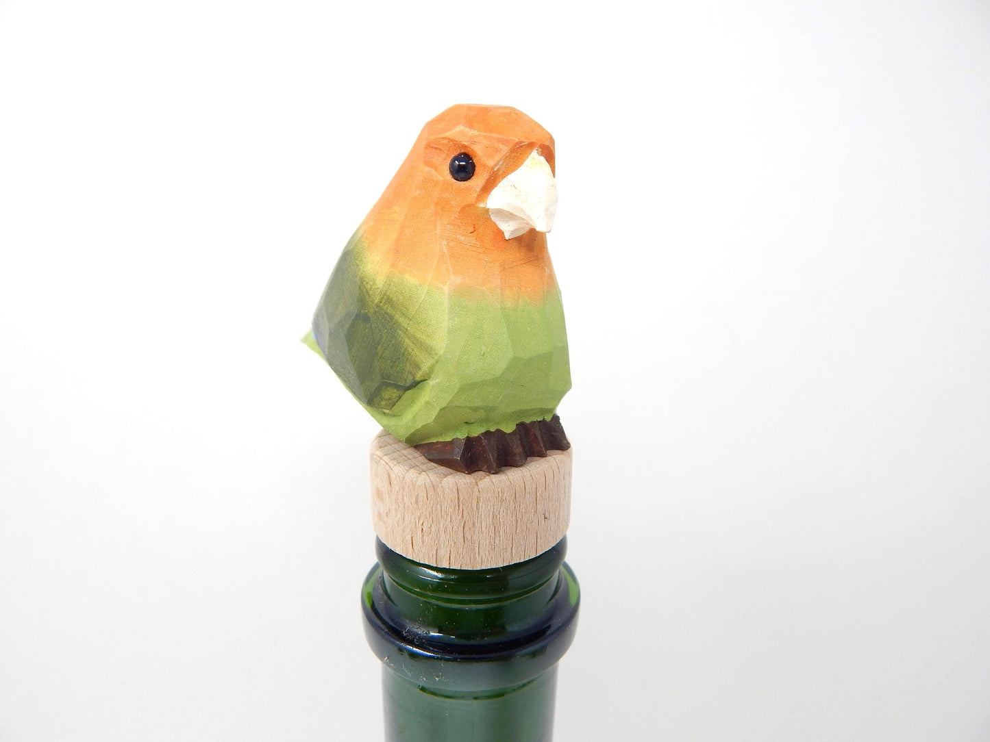 Handmade Lovebird Wine Stopper – Rustic Reusable Bottle Plug