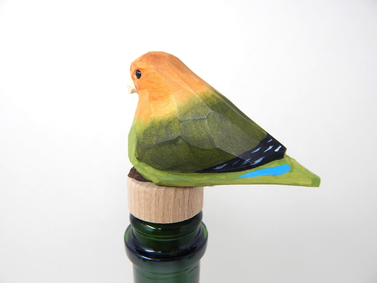 Handmade Lovebird Wine Stopper – Rustic Reusable Bottle Plug