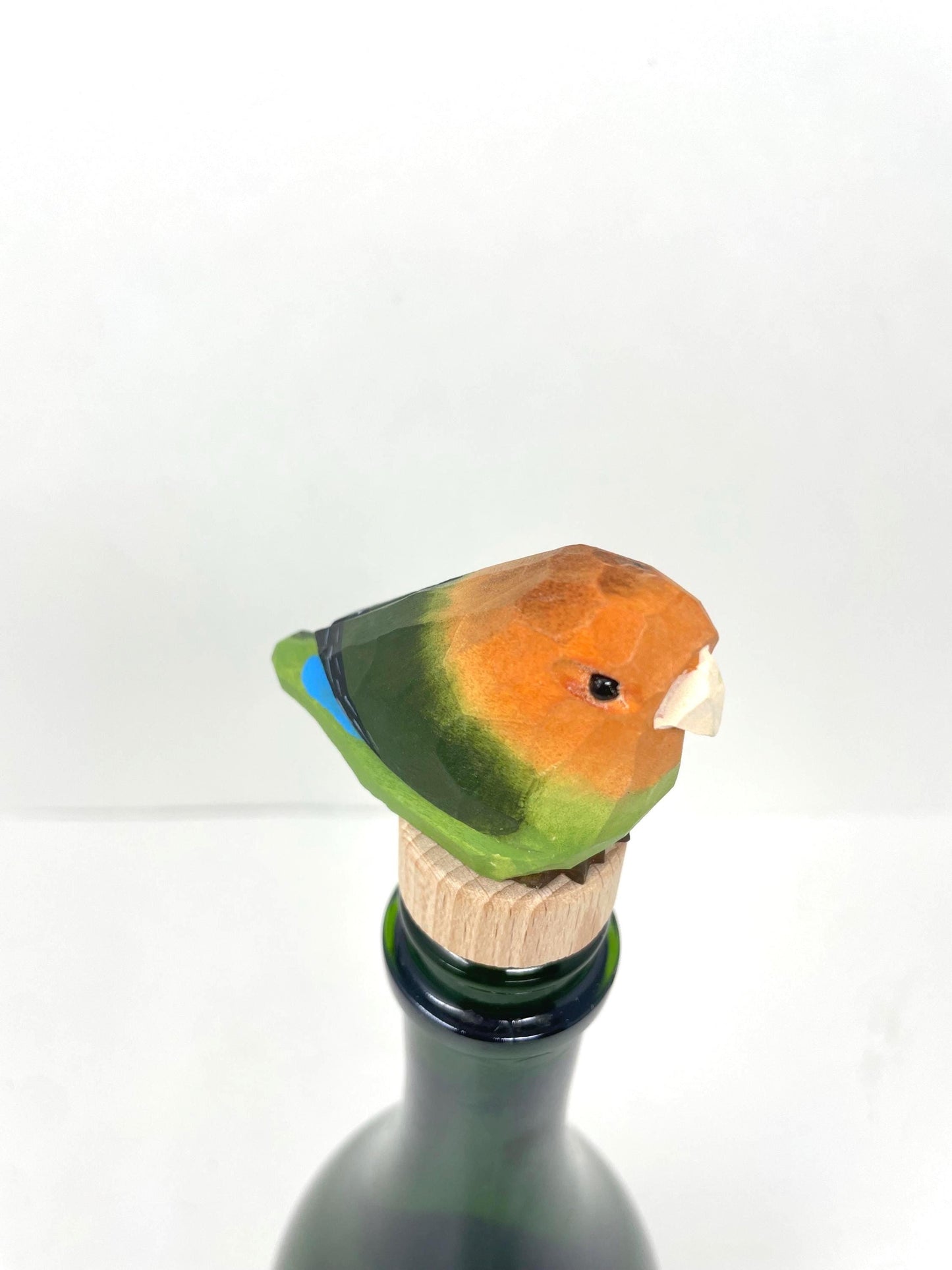 Handmade Lovebird Wine Stopper – Rustic Reusable Bottle Plug