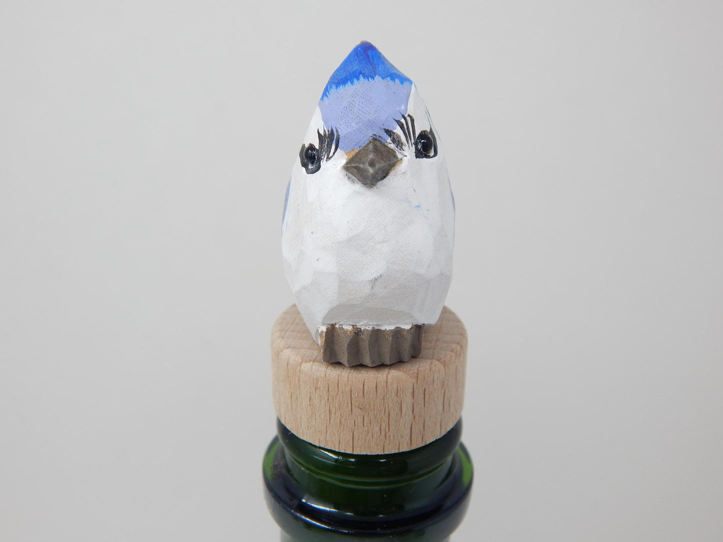 Handmade Blue Jay Bird Wine Stopper – Rustic Reusable Bottle Plug