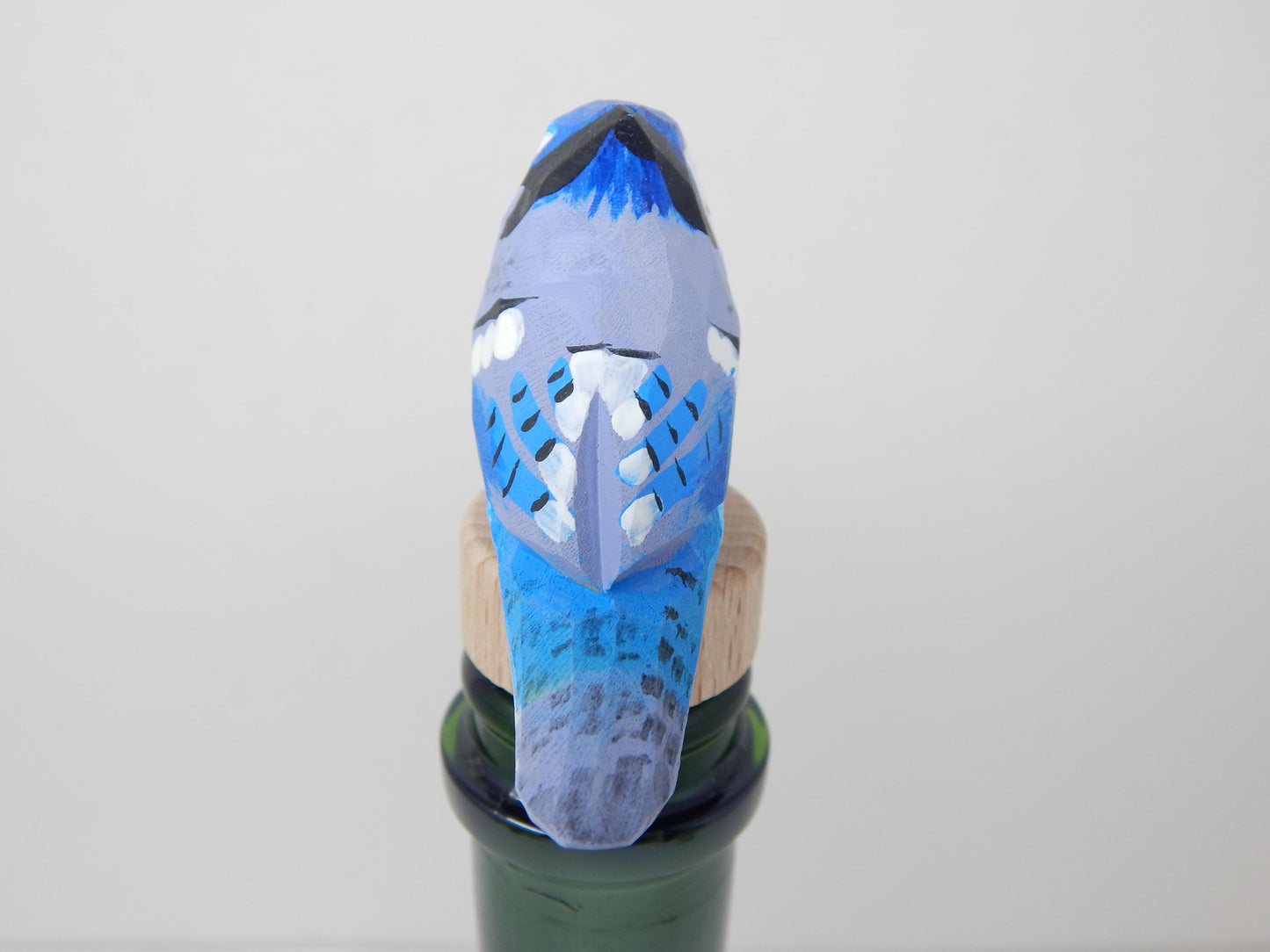 Handmade Blue Jay Bird Wine Stopper – Rustic Reusable Bottle Plug