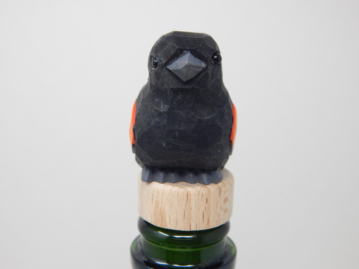 Handmade Red-Winged Blackbird Wine Stopper – Rustic Reusable Bottle Plug