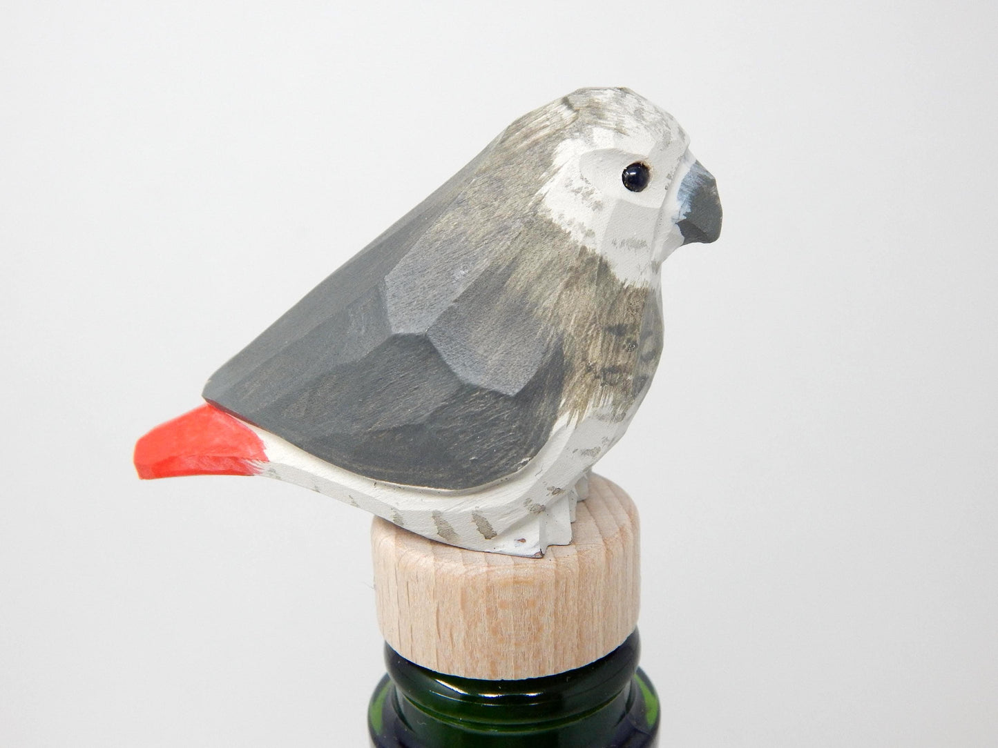 Handmade African Grey Parrot Wine Stopper – Rustic Reusable Bottle Plug