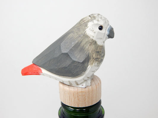 Handmade African Grey Parrot Wine Stopper – Rustic Reusable Bottle Plug