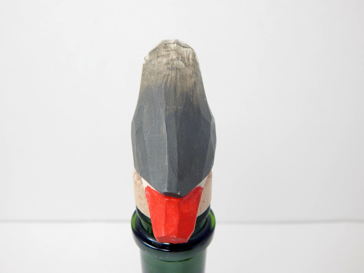 Handmade African Grey Parrot Wine Stopper – Rustic Reusable Bottle Plug
