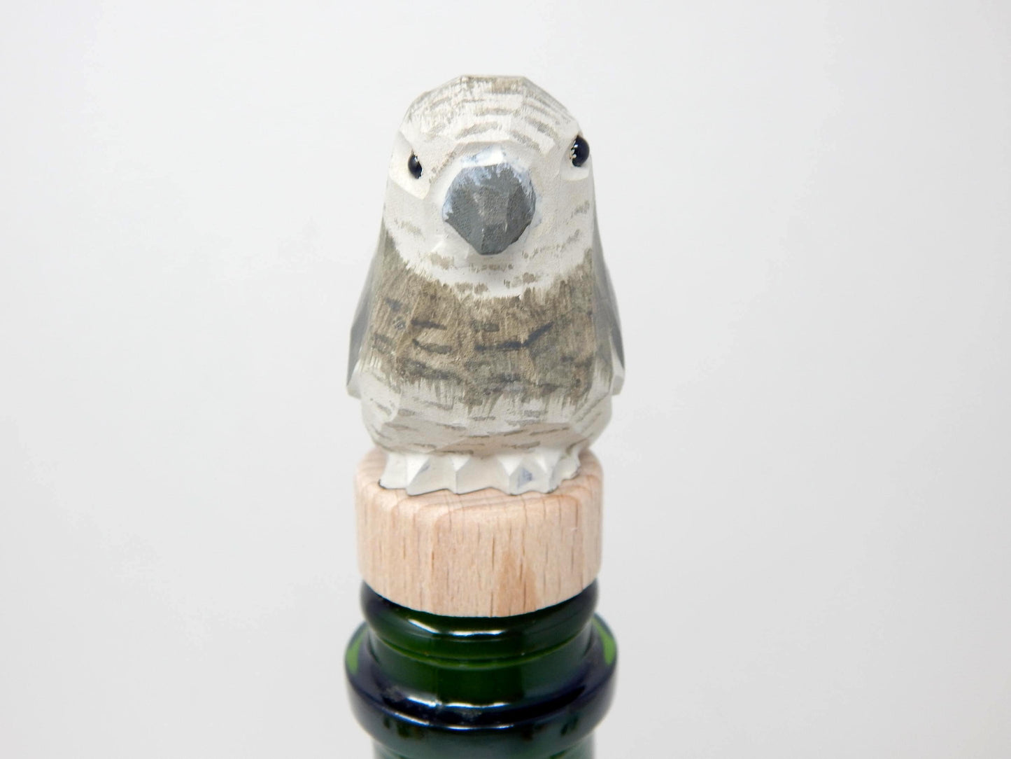 Handmade African Grey Parrot Wine Stopper – Rustic Reusable Bottle Plug