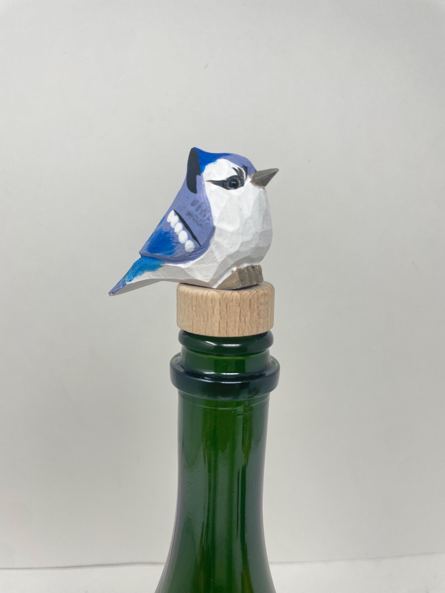 Handmade Blue Jay Bird Wine Stopper – Rustic Reusable Bottle Plug