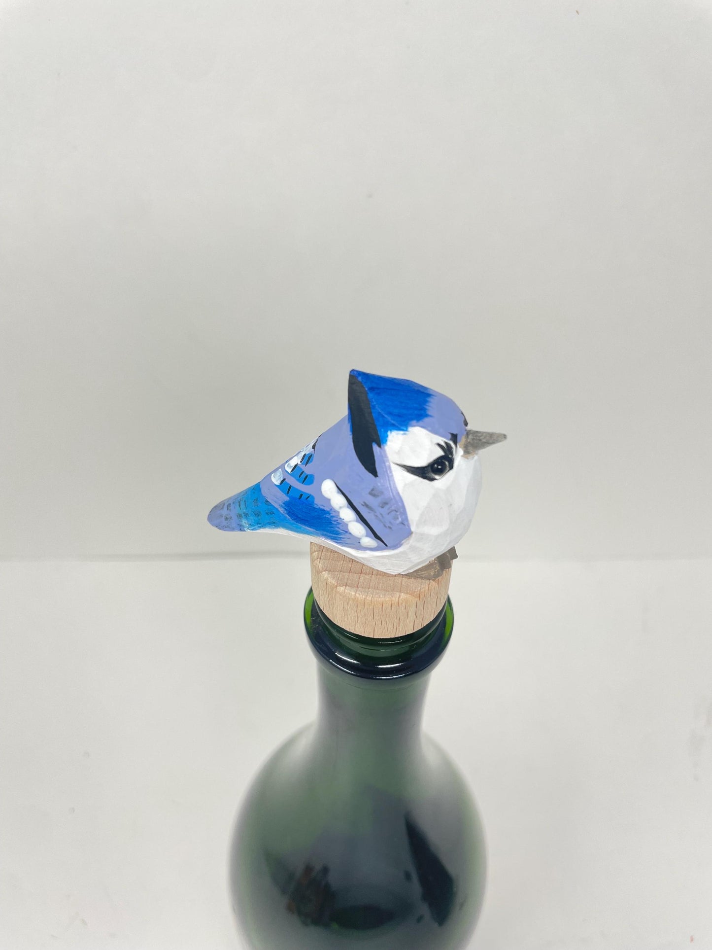 Handmade Blue Jay Bird Wine Stopper – Rustic Reusable Bottle Plug