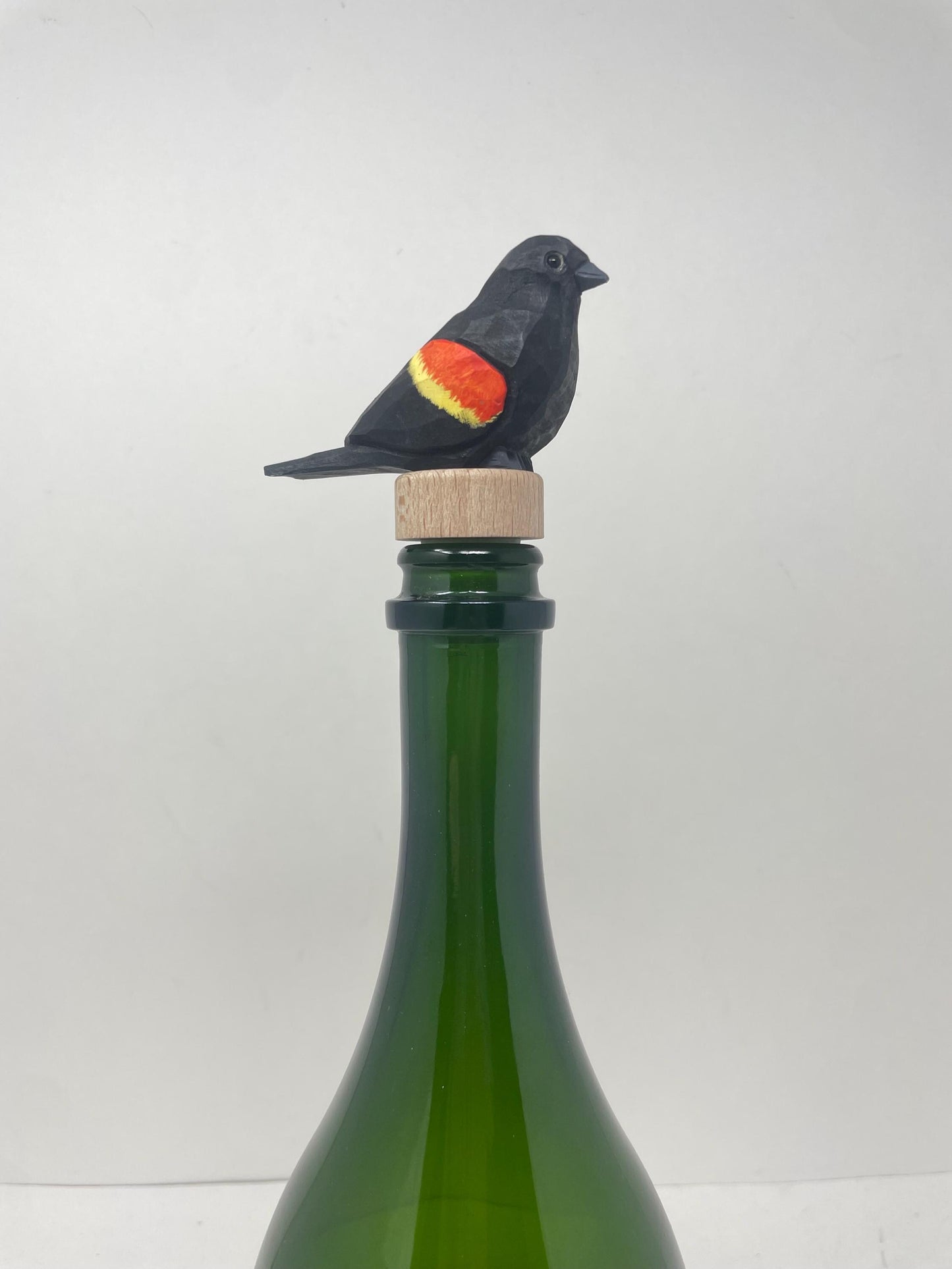Handmade Red-Winged Blackbird Wine Stopper – Rustic Reusable Bottle Plug