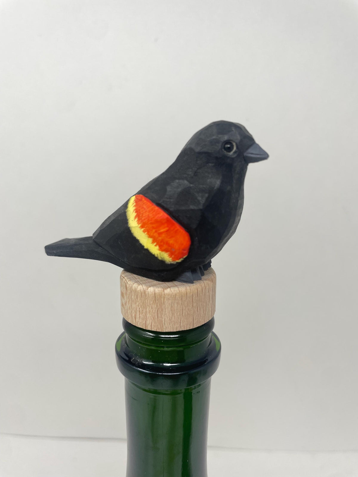 Handmade Red-Winged Blackbird Wine Stopper – Rustic Reusable Bottle Plug