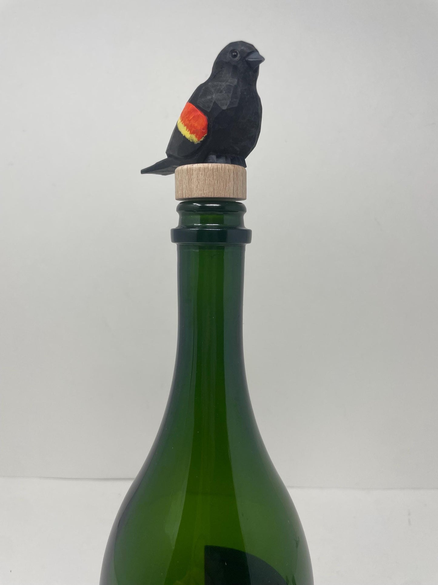 Handmade Red-Winged Blackbird Wine Stopper – Rustic Reusable Bottle Plug