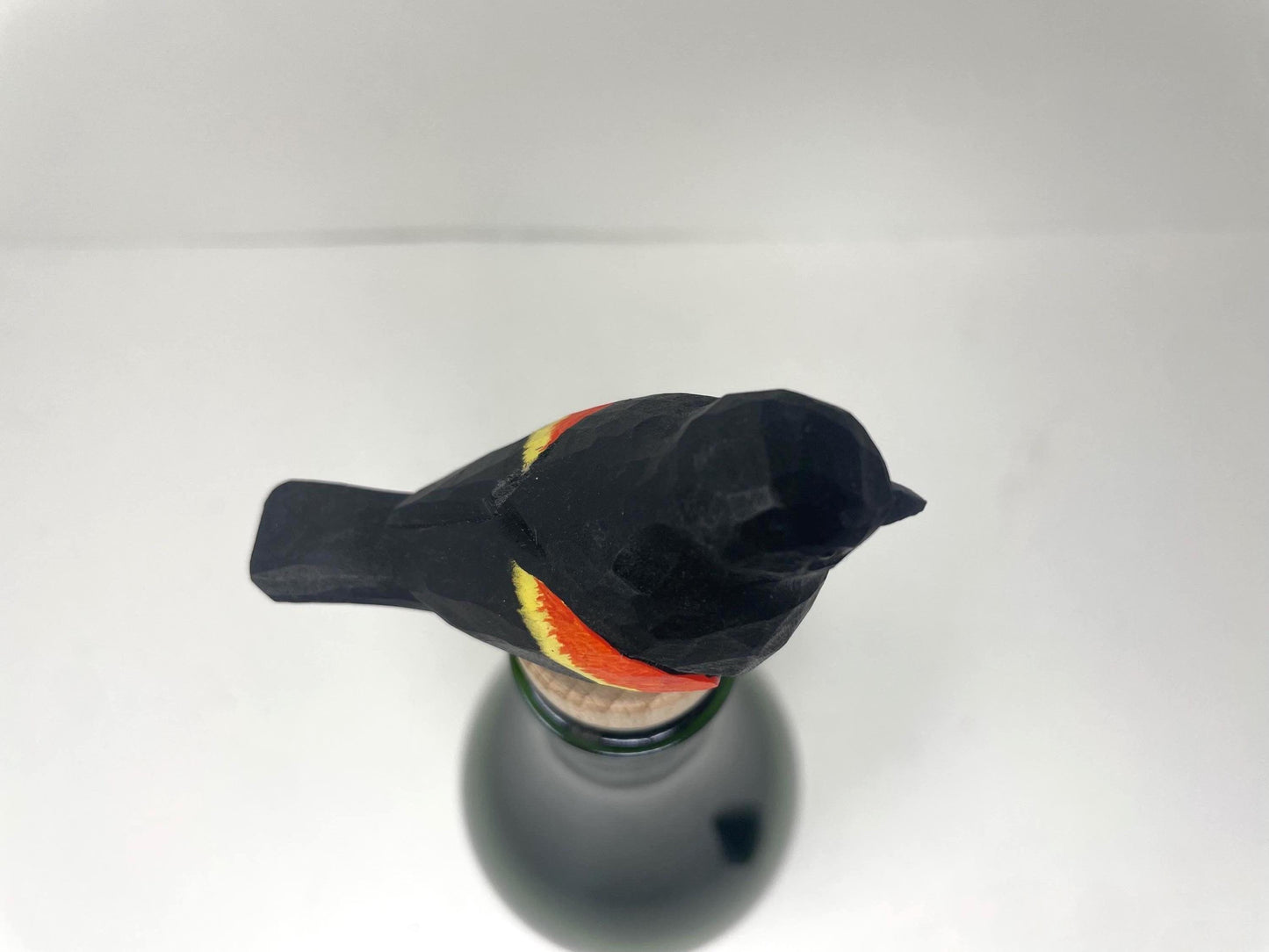 Handmade Red-Winged Blackbird Wine Stopper – Rustic Reusable Bottle Plug