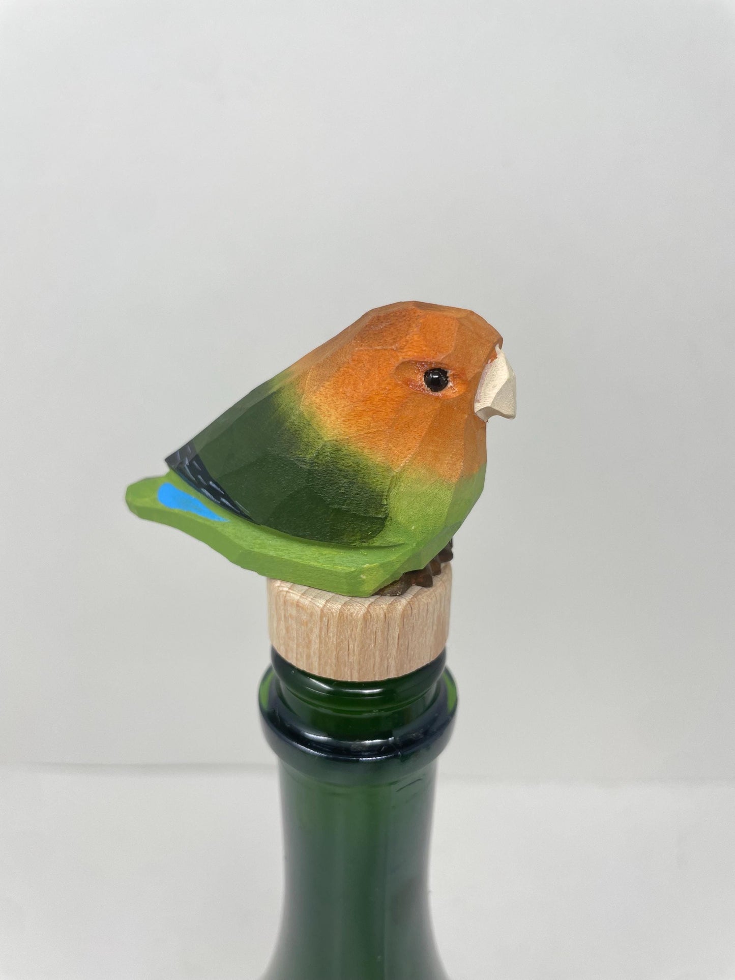 Handmade Lovebird Wine Stopper – Rustic Reusable Bottle Plug