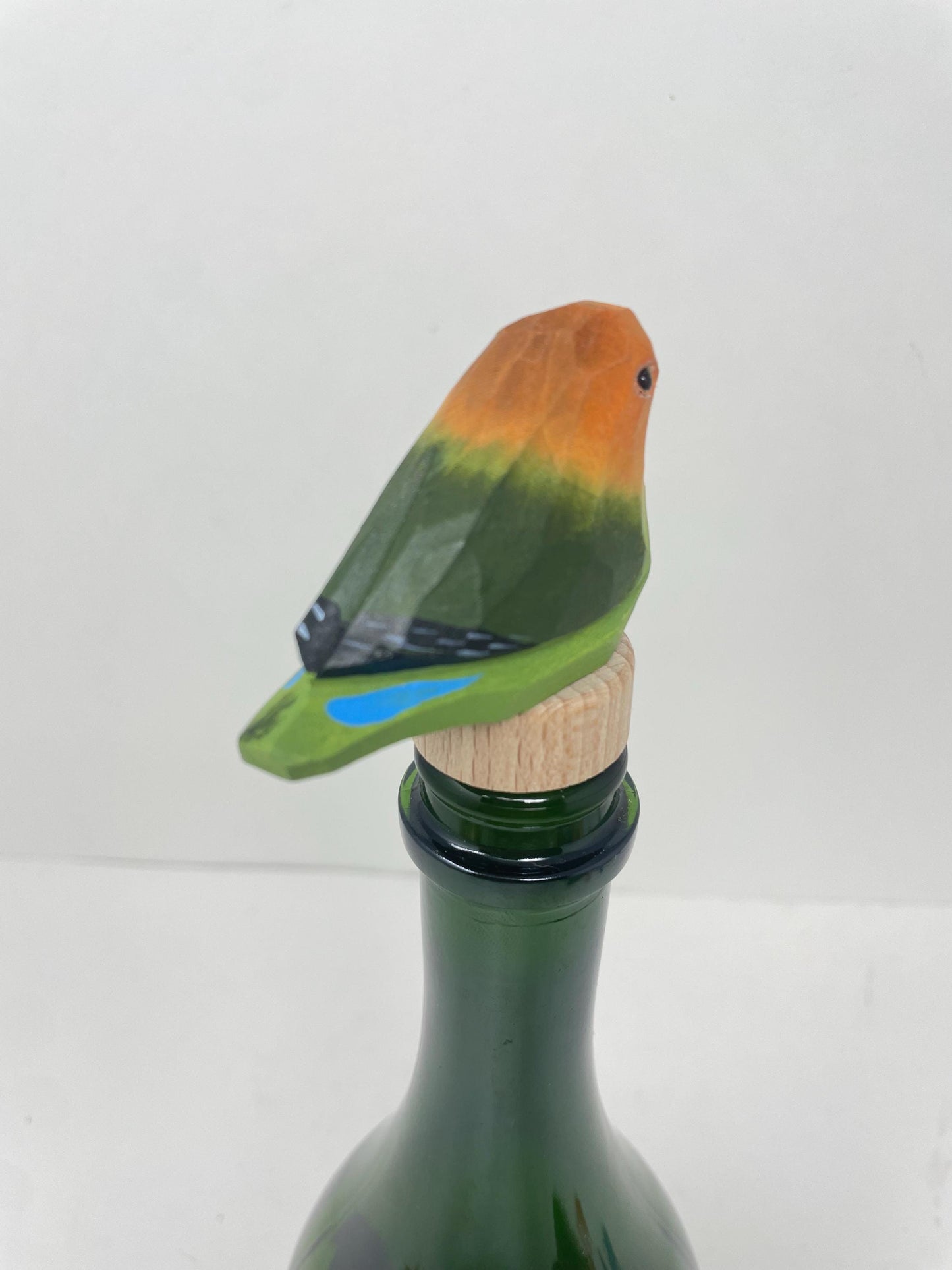 Handmade Lovebird Wine Stopper – Rustic Reusable Bottle Plug