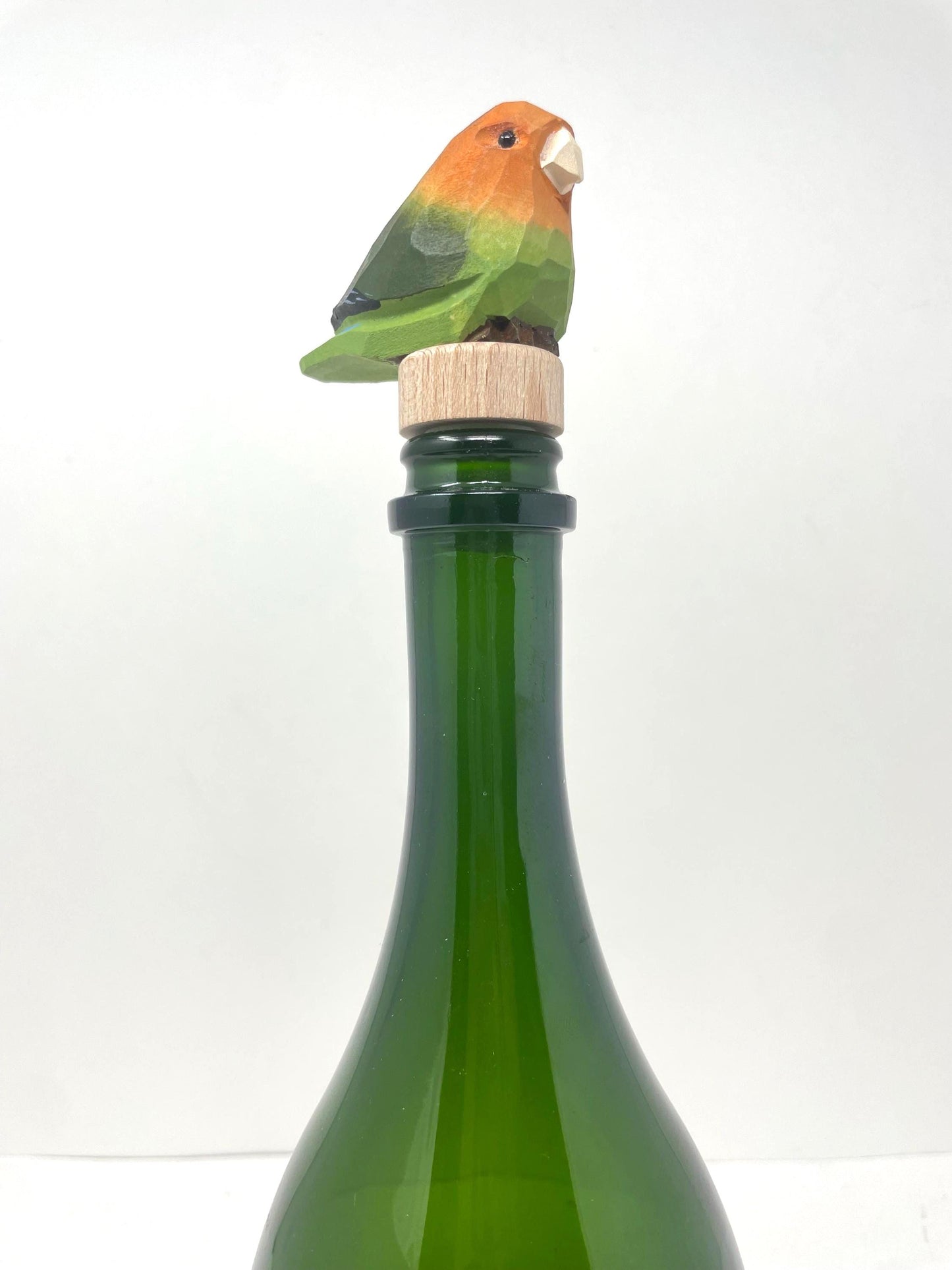 Handmade Lovebird Wine Stopper – Rustic Reusable Bottle Plug