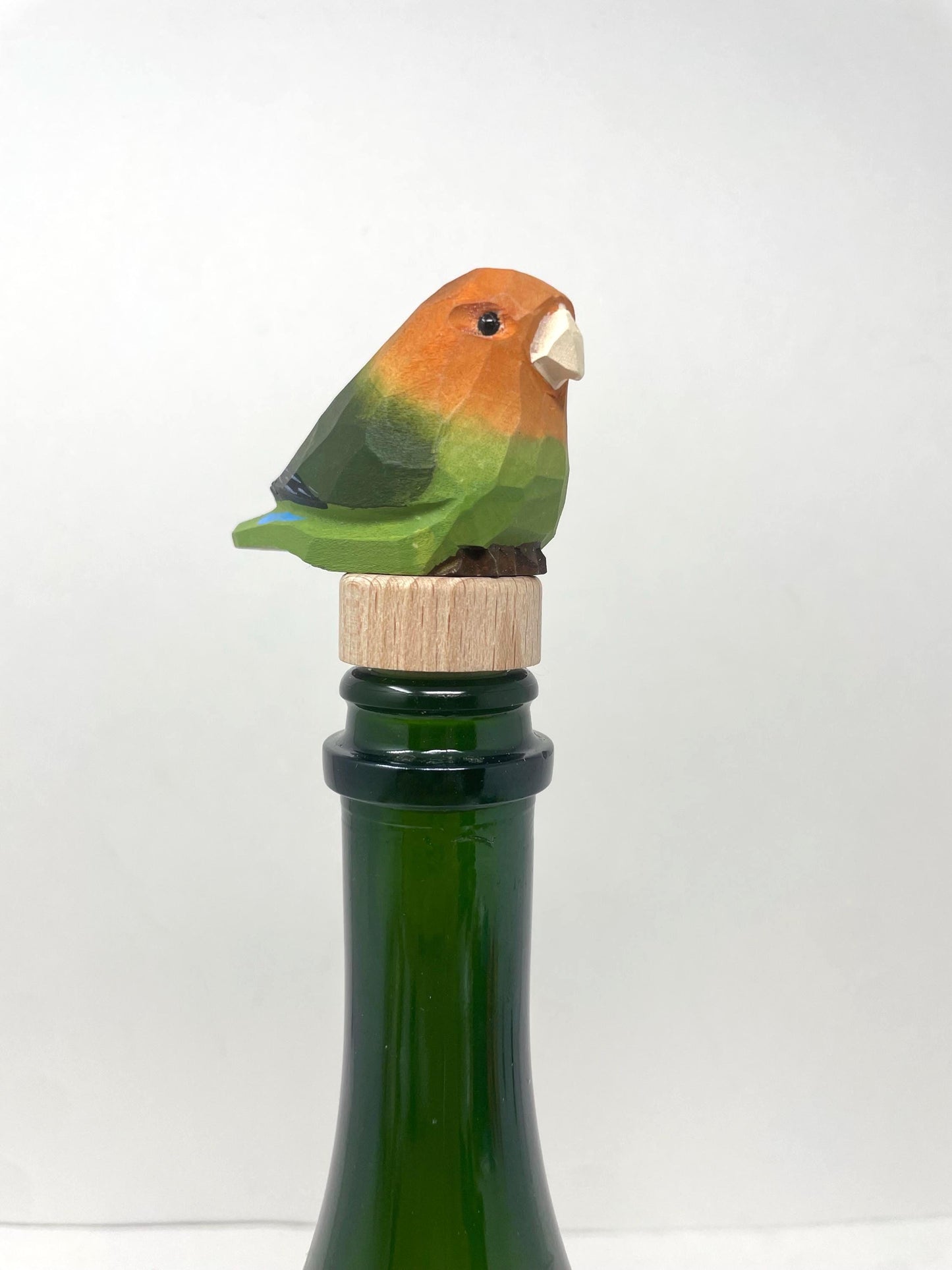 Handmade Lovebird Wine Stopper – Rustic Reusable Bottle Plug