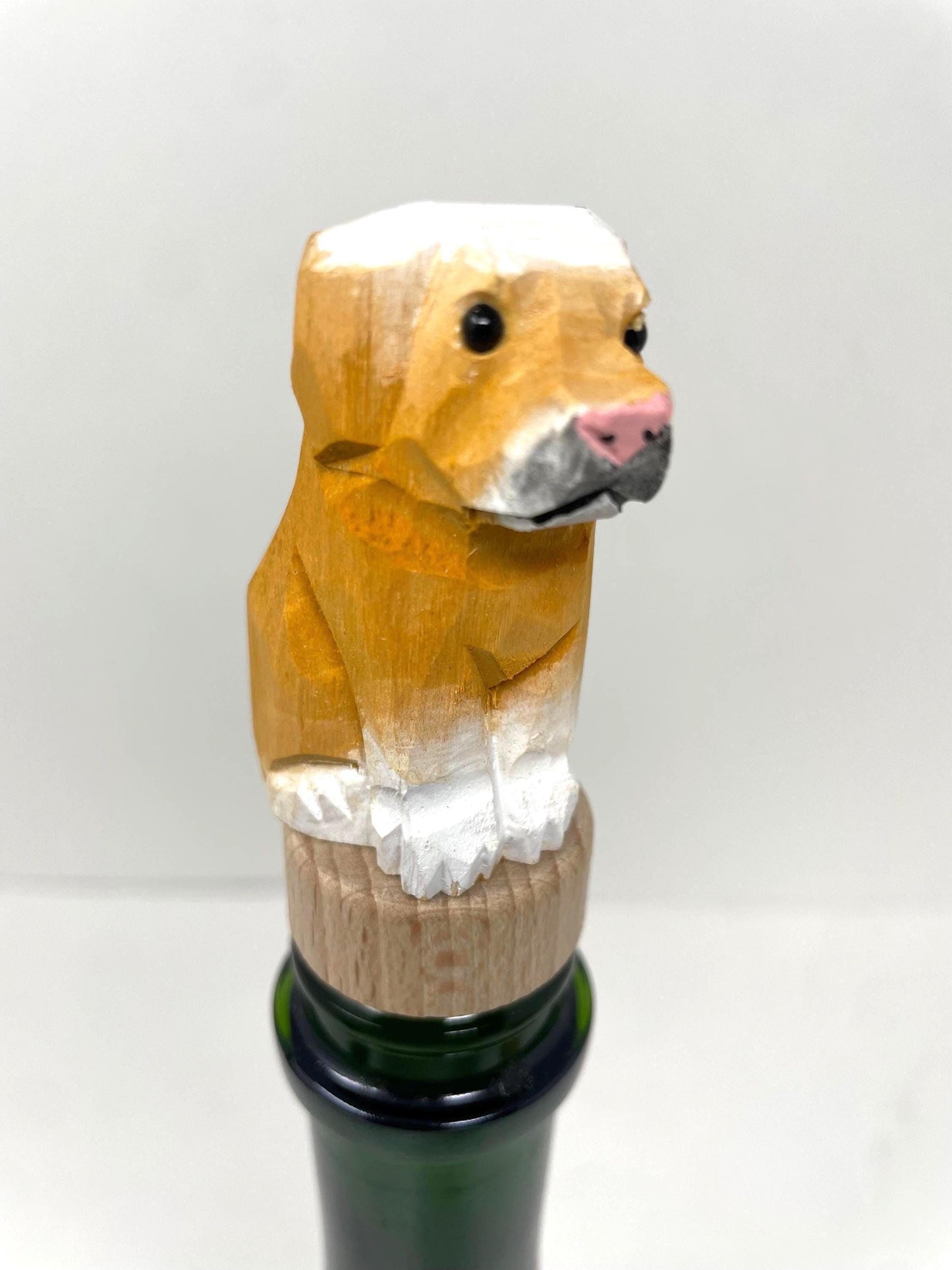 Hand-Carved Wooden Labrador Retriever Dog Wine Stopper – Rustic Bottle Plug