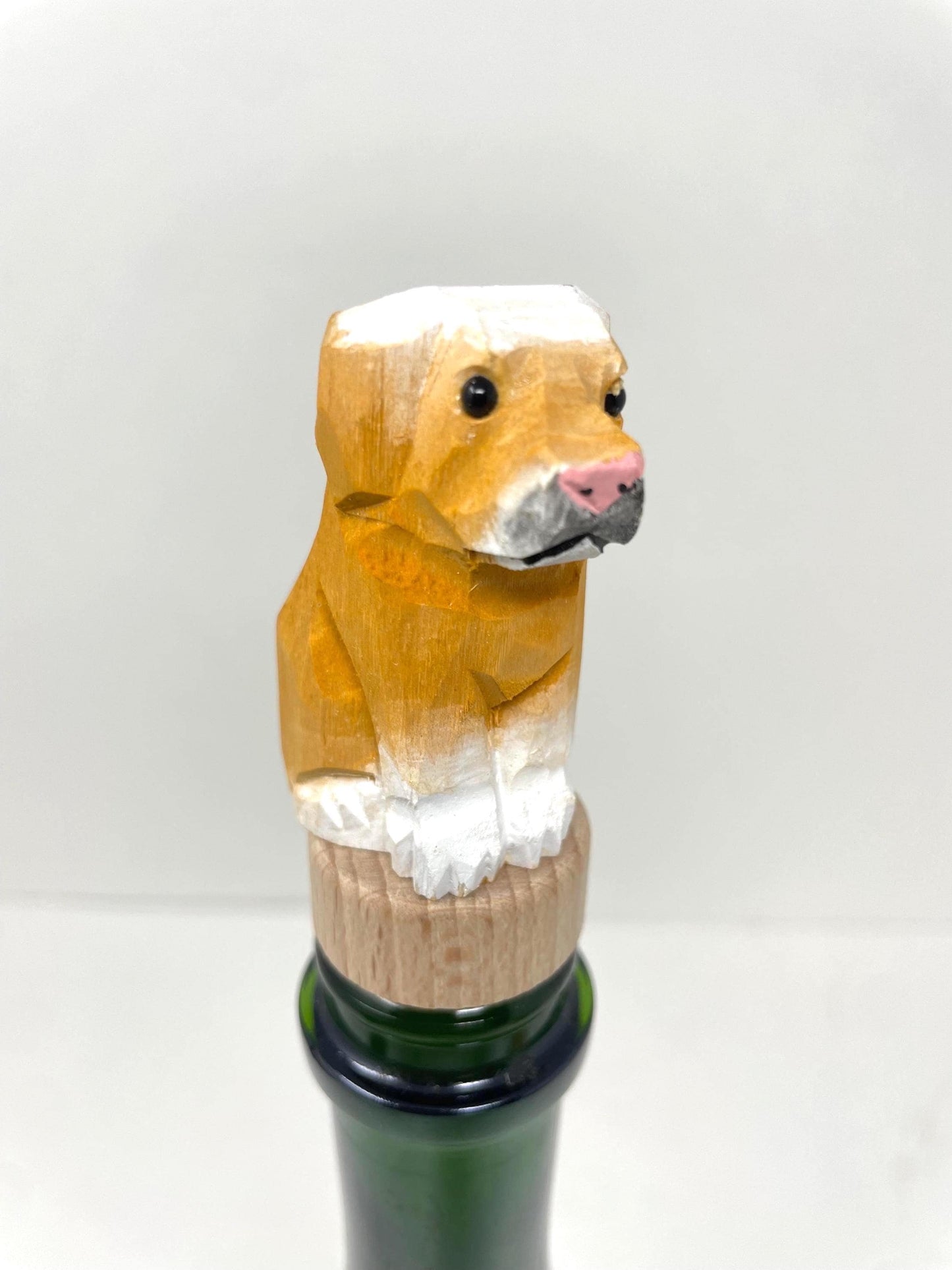Hand-Carved Wooden Labrador Retriever Dog Wine Stopper – Rustic Bottle Plug
