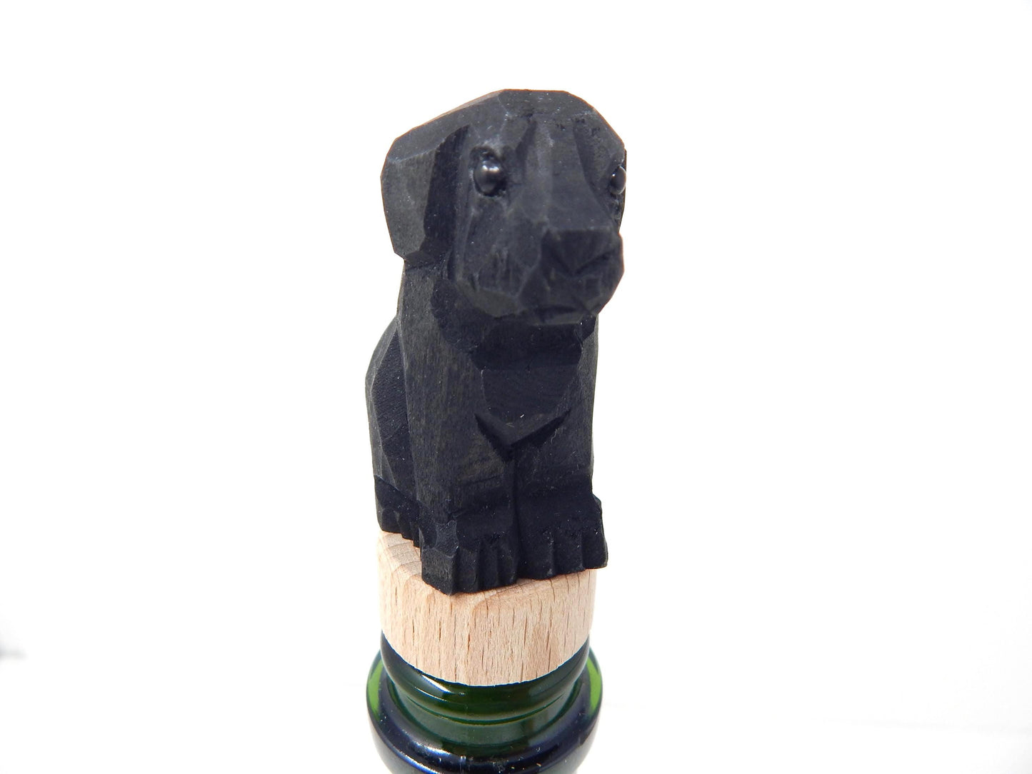 Hand-Carved Wooden Black Labrador Retriever Dog Wine Stopper – Rustic Bottle Plug
