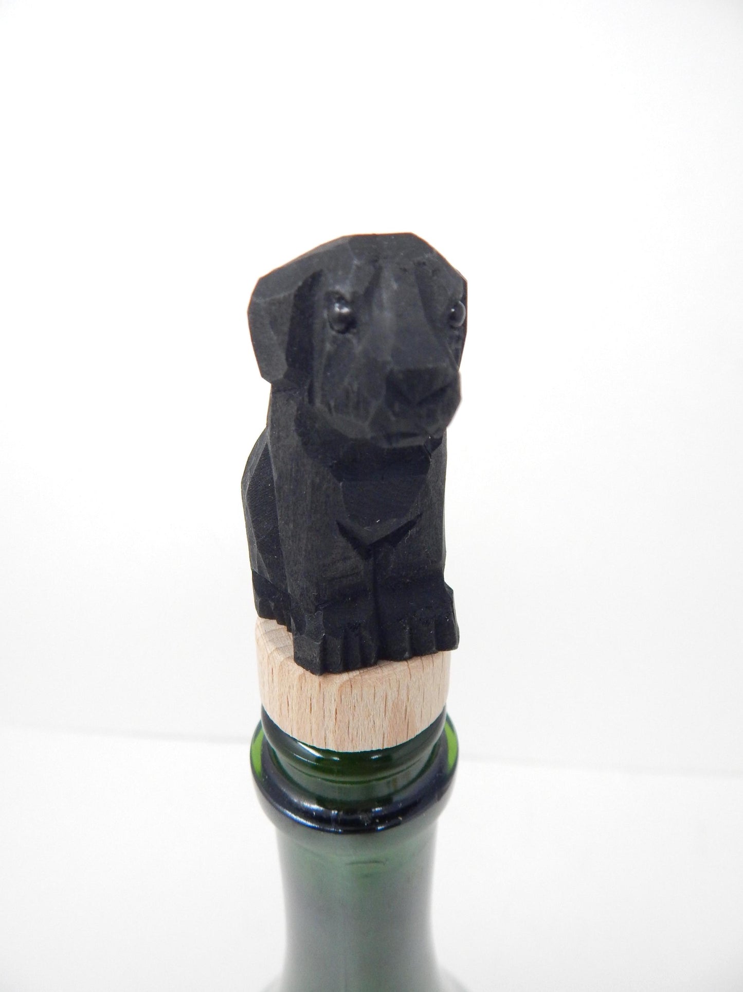 Hand-Carved Wooden Black Labrador Retriever Dog Wine Stopper – Rustic Bottle Plug
