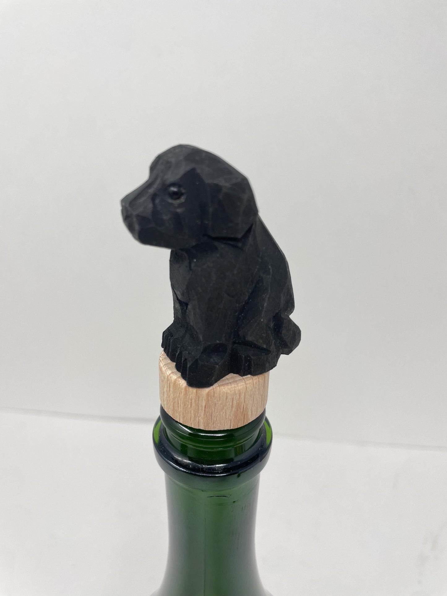 Hand-Carved Wooden Black Labrador Retriever Dog Wine Stopper – Rustic Bottle Plug