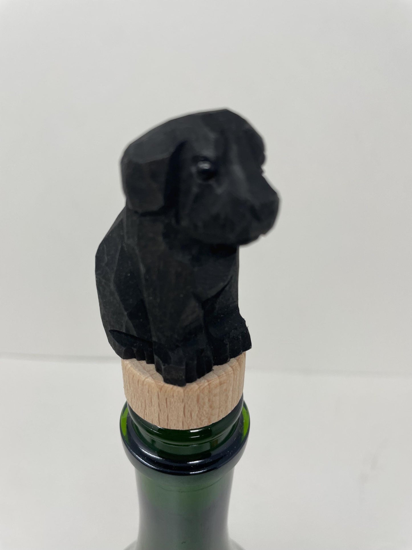 Hand-Carved Wooden Black Labrador Retriever Dog Wine Stopper – Rustic Bottle Plug