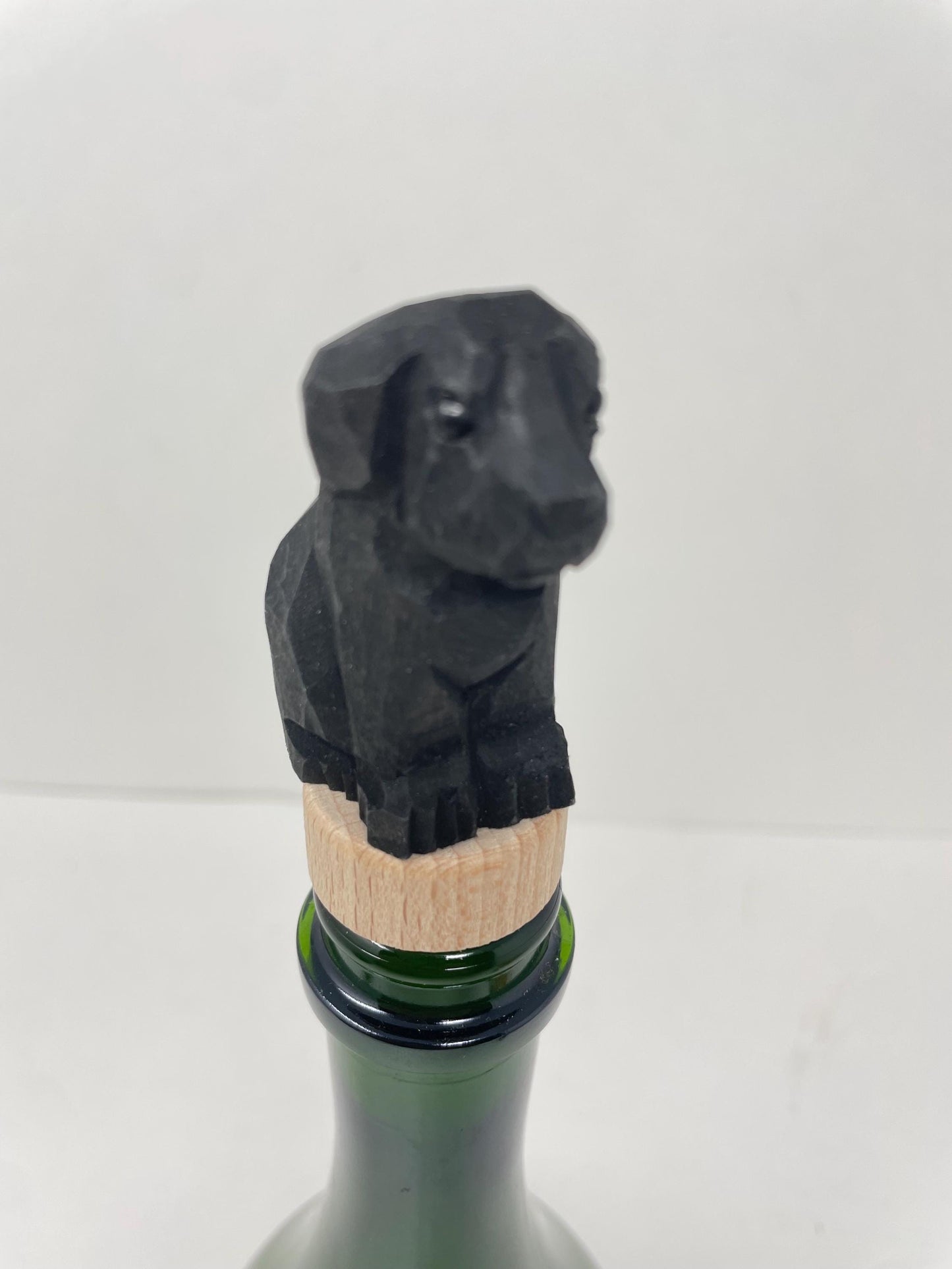 Hand-Carved Wooden Black Labrador Retriever Dog Wine Stopper – Rustic Bottle Plug